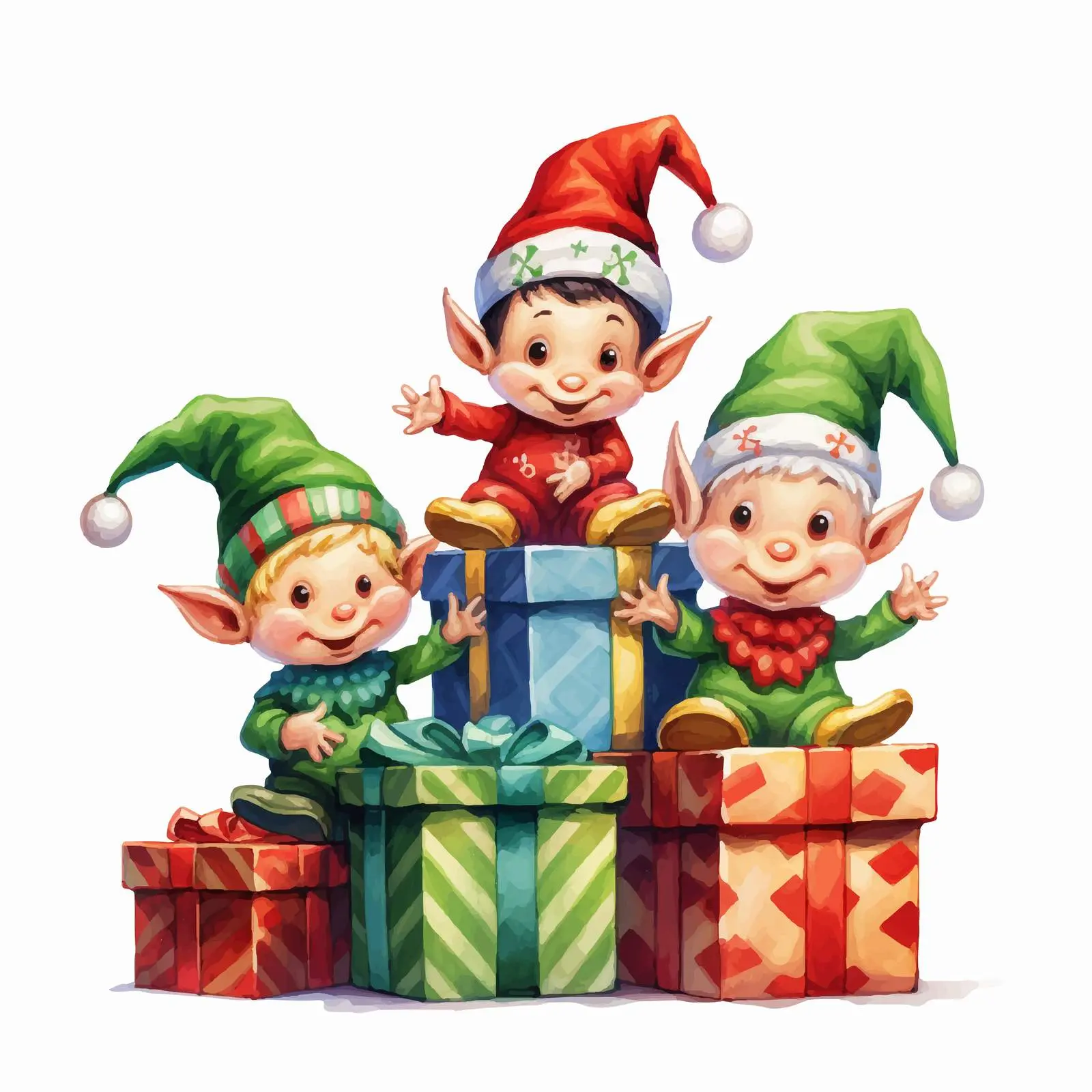 Cheerful Elves on Colorful Presents — free download from Dotvec