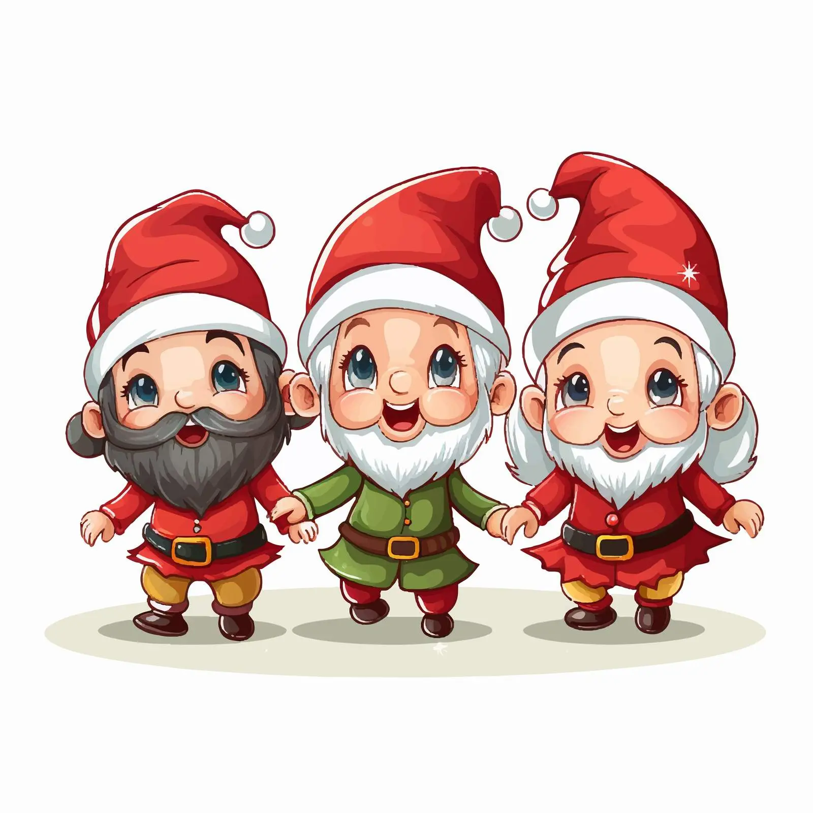 Cheerful Elves in Santa Hats - Vector Art — free download from Dotvec