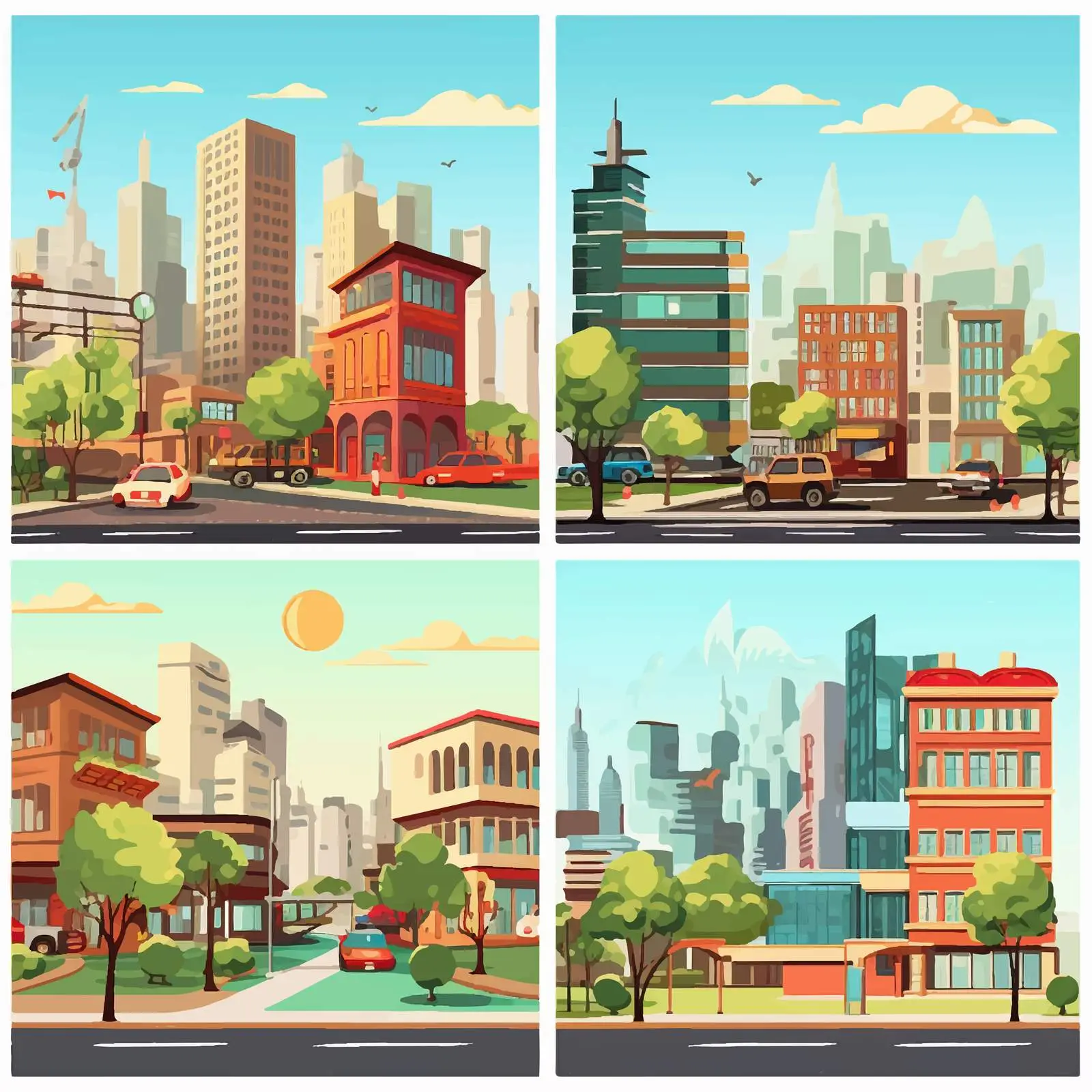 Four City Scenes in Daytime Illustration — free download from Dotvec