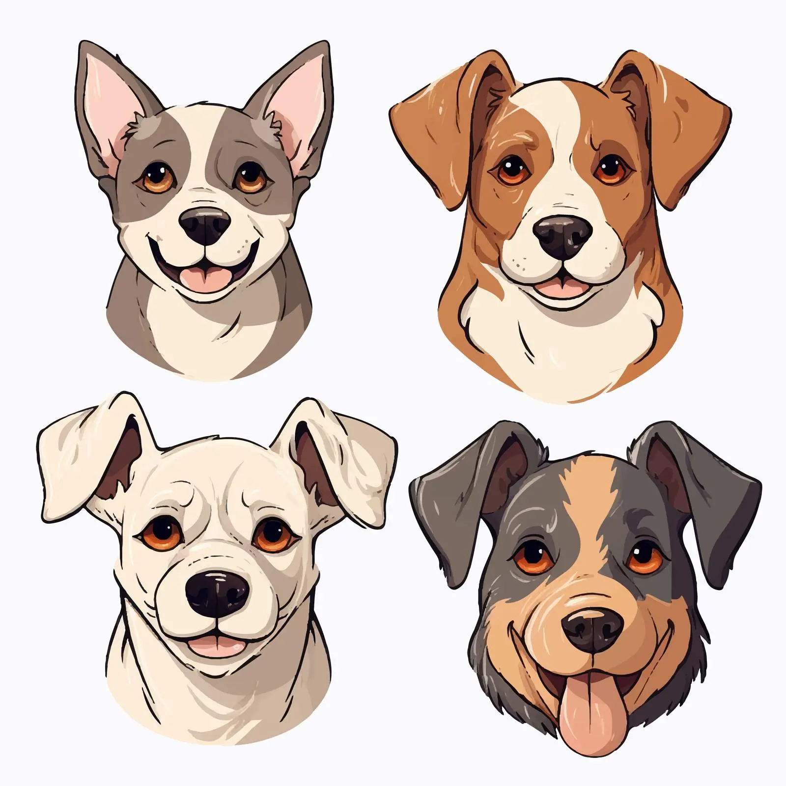 Four Cute Cartoon Dog Faces Vector Illustration — free download from Dotvec
