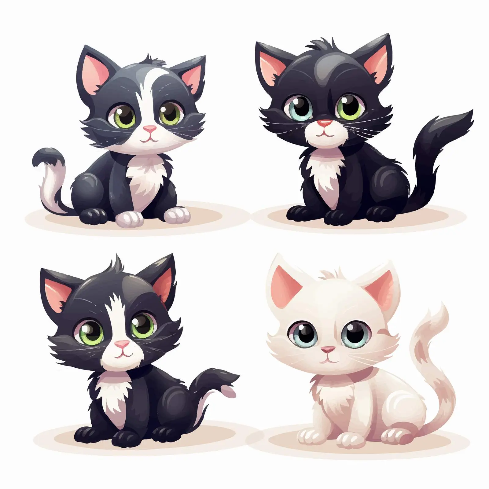 Four Cute Vector Kittens with Expressive Eyes – free sweet kitten image from Dotvec