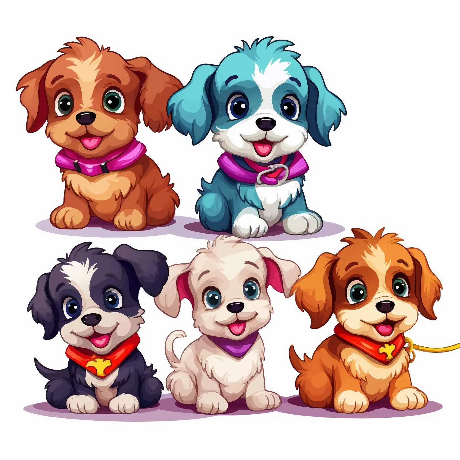 Four Cute Vector Puppies with Colorful Collars – free pet vector image from Dotvec