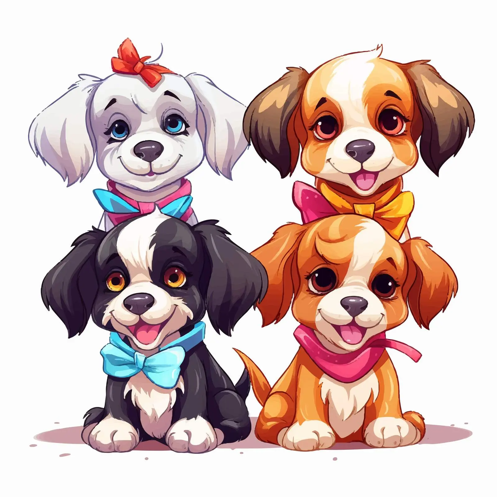 Cute Vector Puppies with Colorful Collars — free download from Dotvec