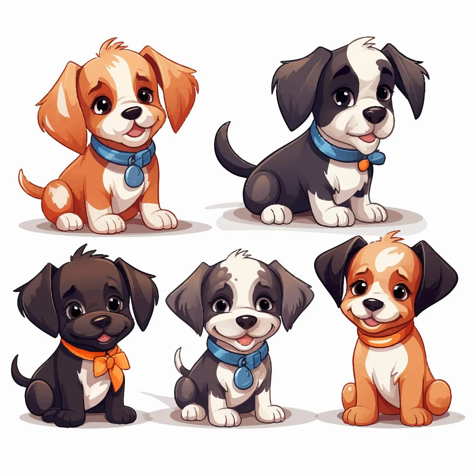 Cute Vector Puppies with Colorful Collars — free download from Dotvec