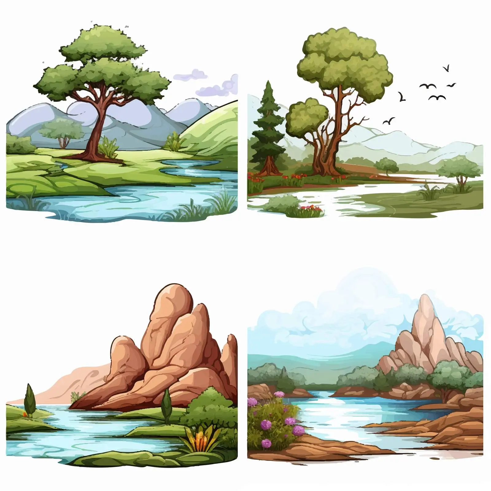 Four Beautiful Nature Scenes Vector Art — free download from Dotvec