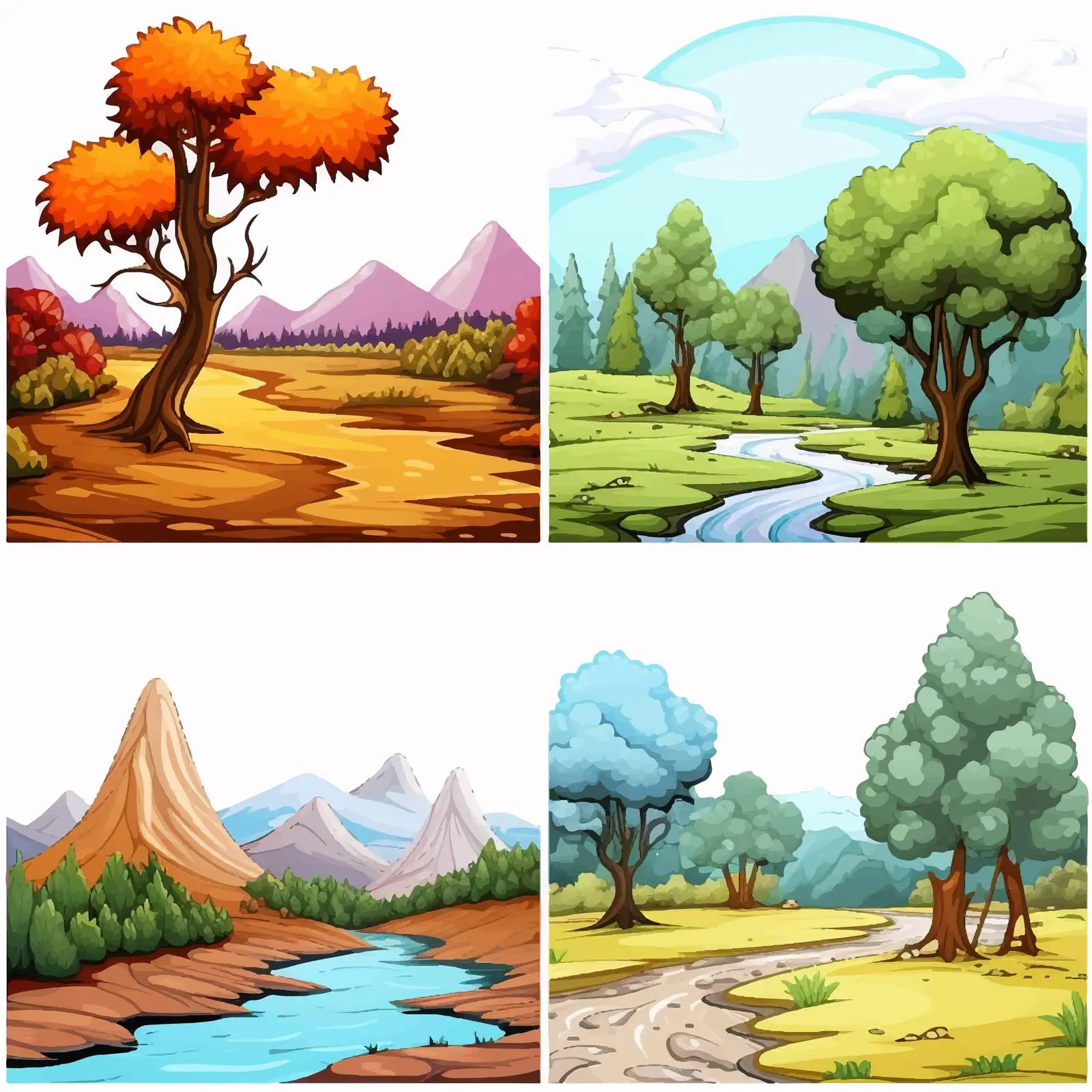 Four Beautiful Nature Scenes Vector Art — free download from Dotvec