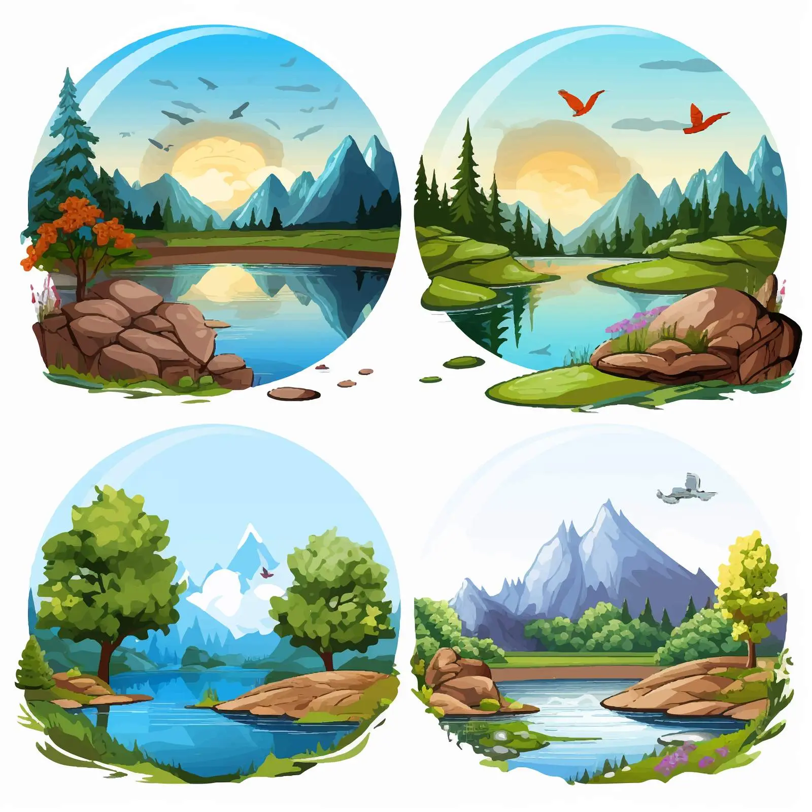 Four Beautiful Nature Scenes Vector Illustration – free nature scenes image from Dotvec
