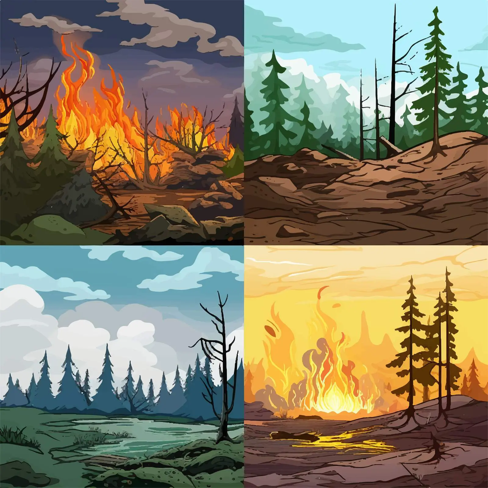 Cartoon Forest Natural Disaster Scenes — free download from Dotvec