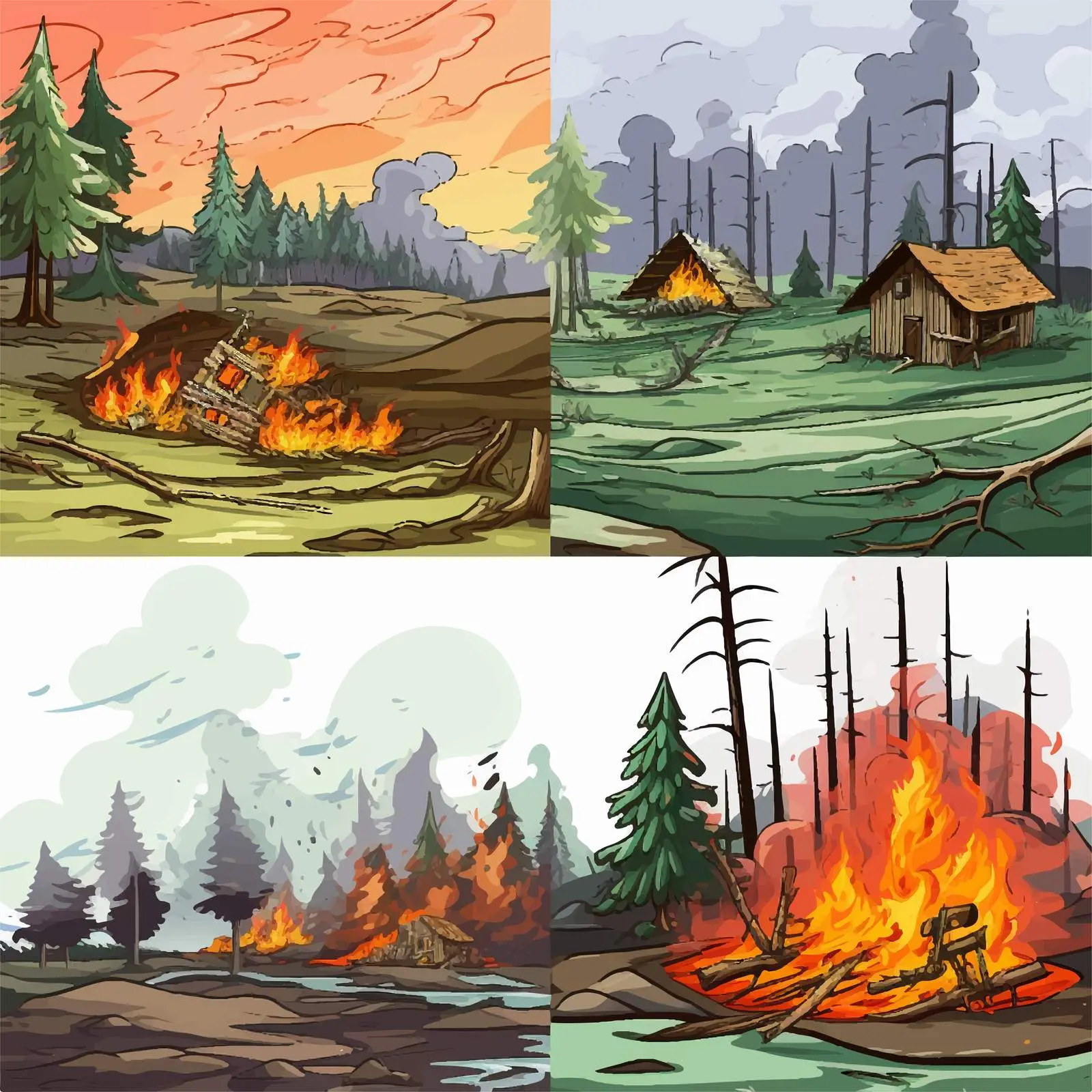 Four Natural Disaster Scenes in Cartoon Style — free download from Dotvec