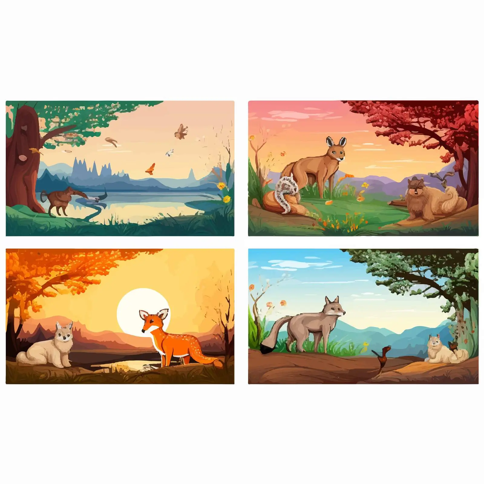 Four Unique Nature Scenes with Various Animals — free download from Dotvec