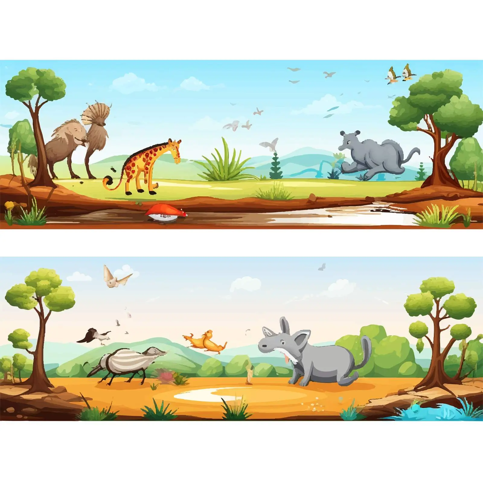 Four Unique Nature Scenes with Diverse Animals — free download from Dotvec