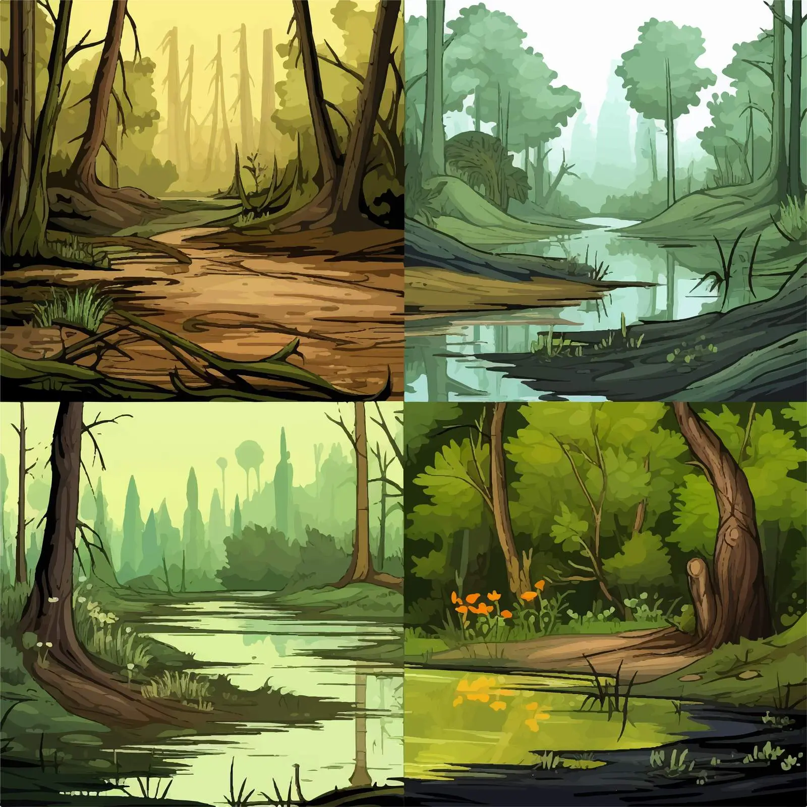 Cartoon Forest and Swamp Nature Scenes — free download from Dotvec