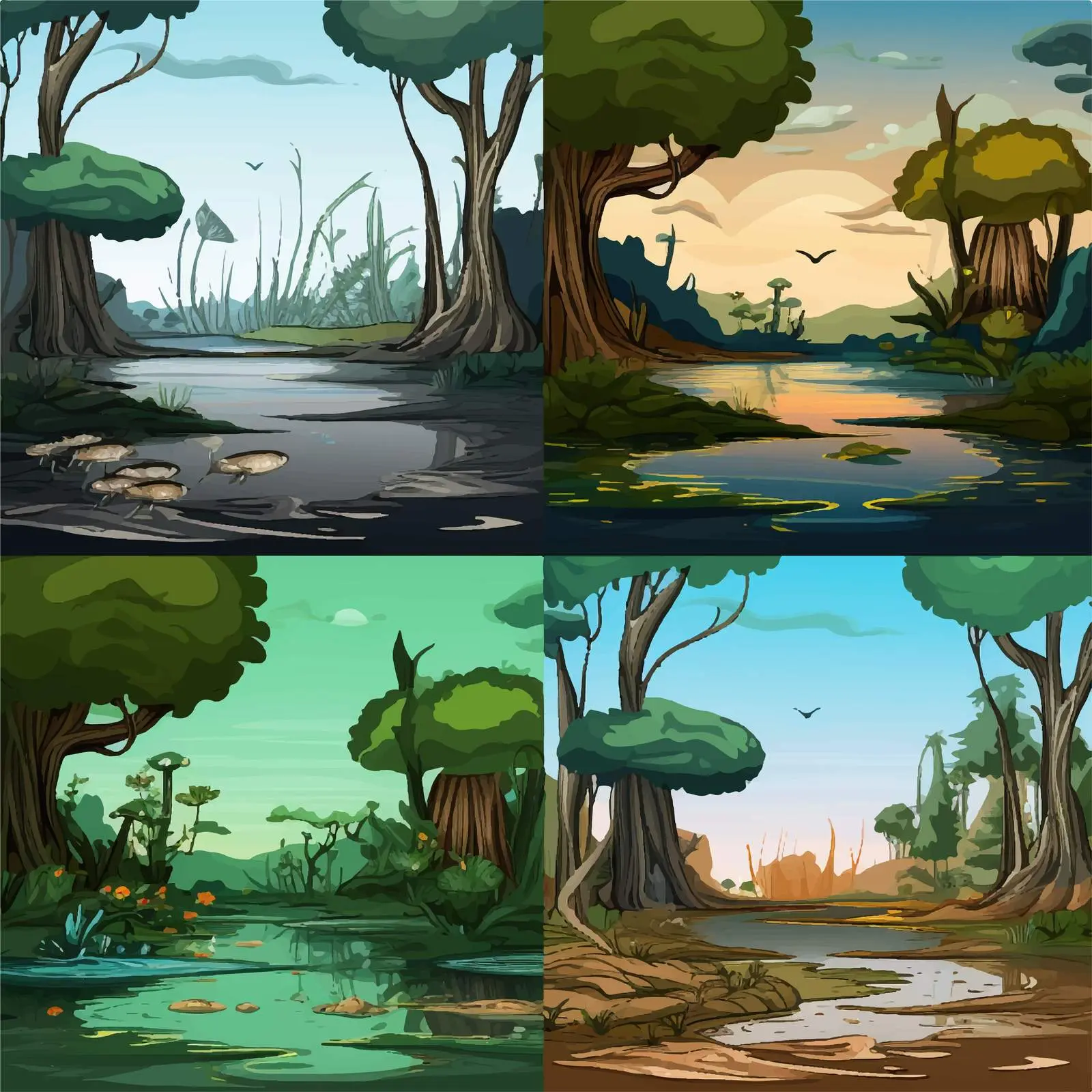 Cartoon Forest and Swamp Nature Scenes — free download from Dotvec