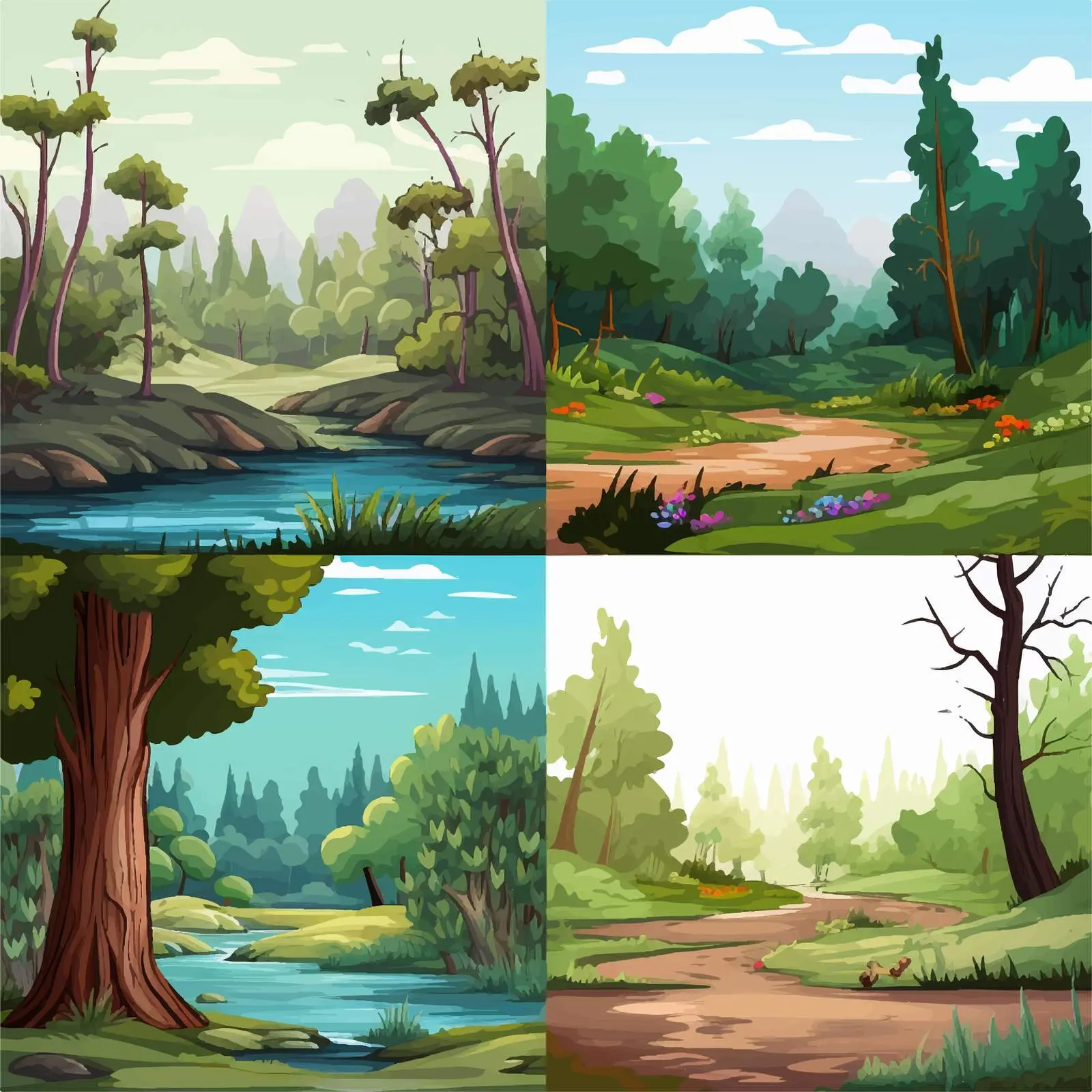 Cartoon Forest Scenes - Nature Illustrations — free download from Dotvec