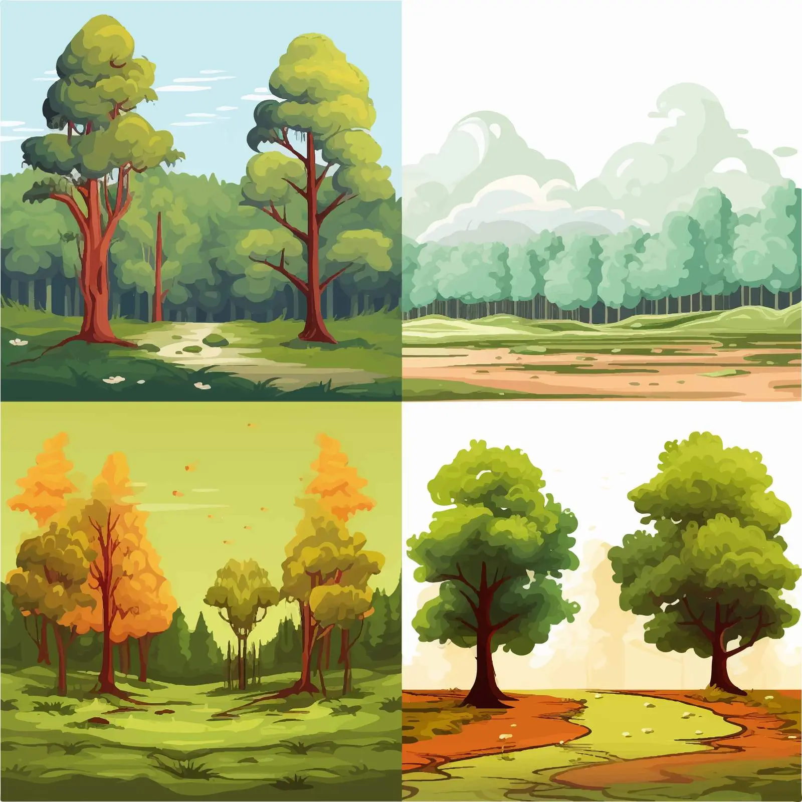 Four Cartoon Forest Nature Scenes Illustration — free download from Dotvec