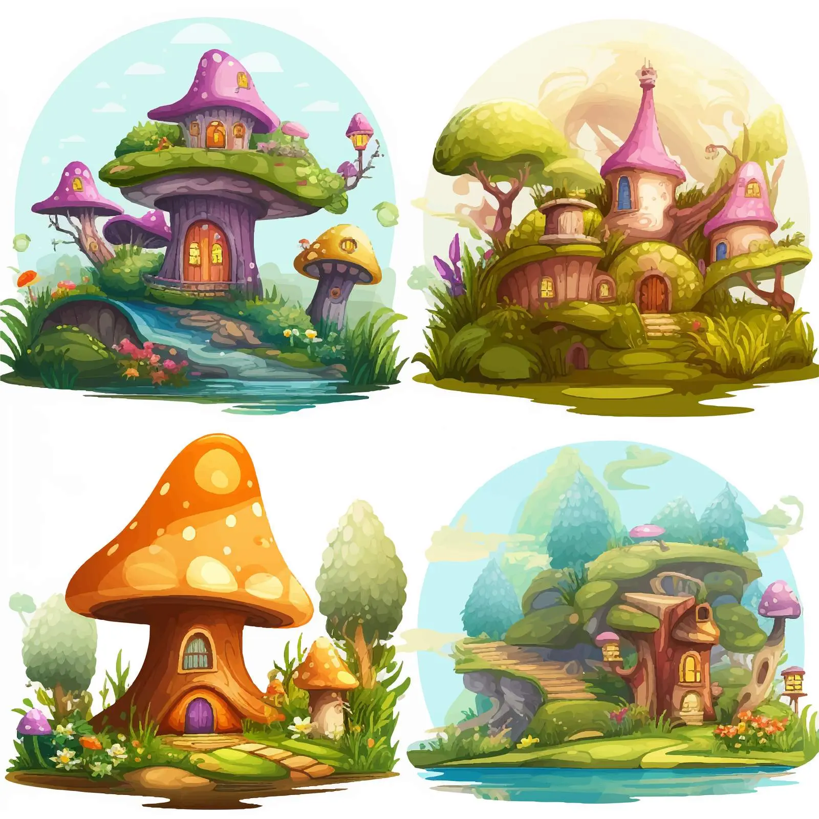 Four Scenes of Enchanting Fantasy Worlds — free download from Dotvec