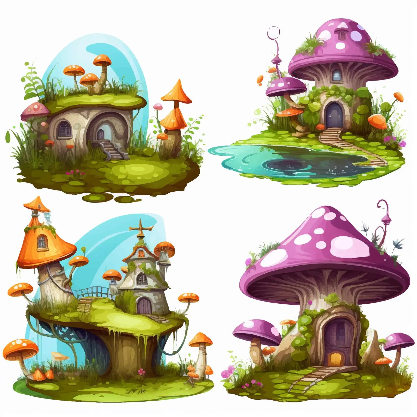 Four Fantasy World Scenes with Enchanting Places — free download from Dotvec