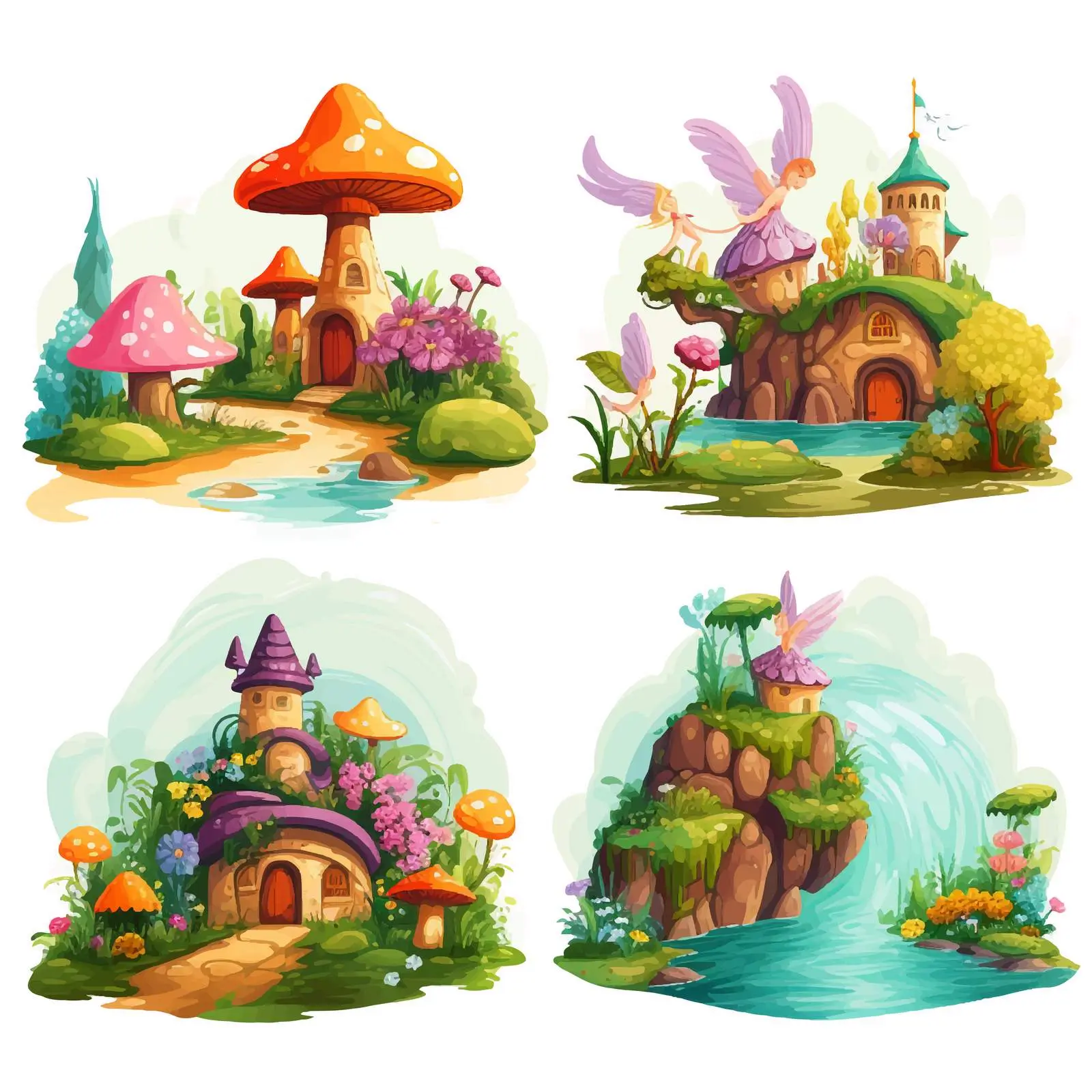 Four Scenes of Fantasy World with Enchanted Places — free download from Dotvec