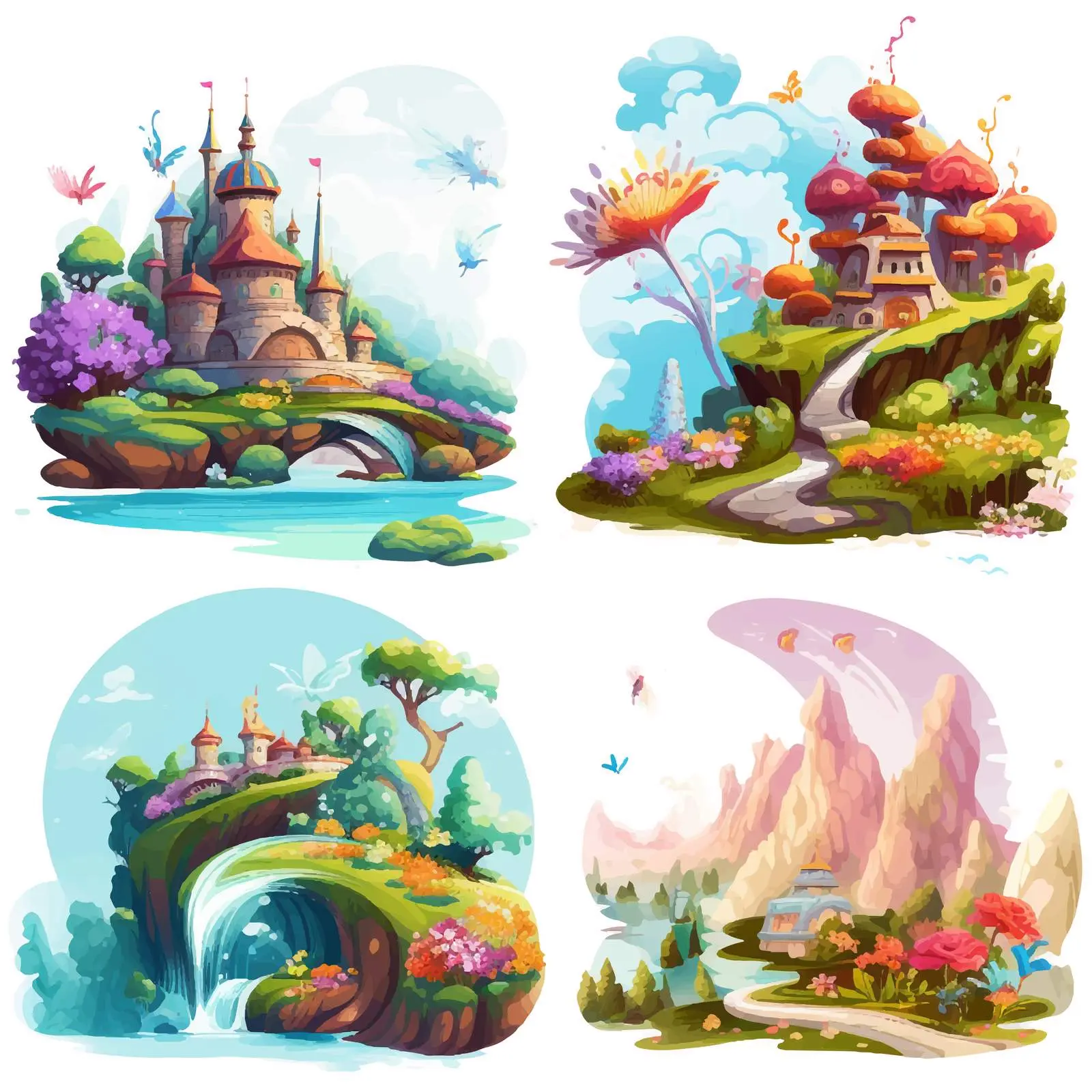 Four Fantasy Scenes with Enchanting Places — free download from Dotvec