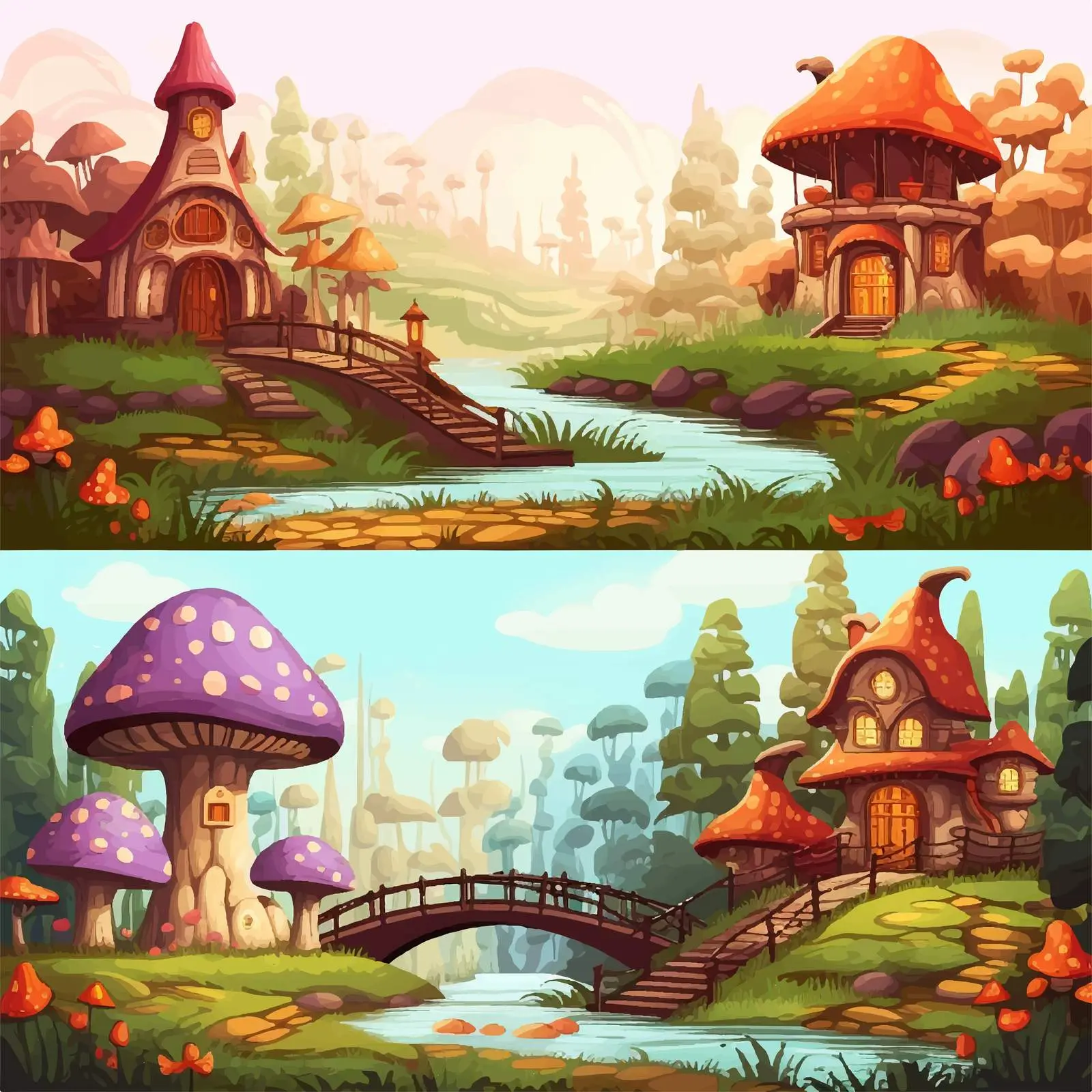 Four Fantasy Worlds with Enchanting Scenes – free adventure illustration image from Dotvec