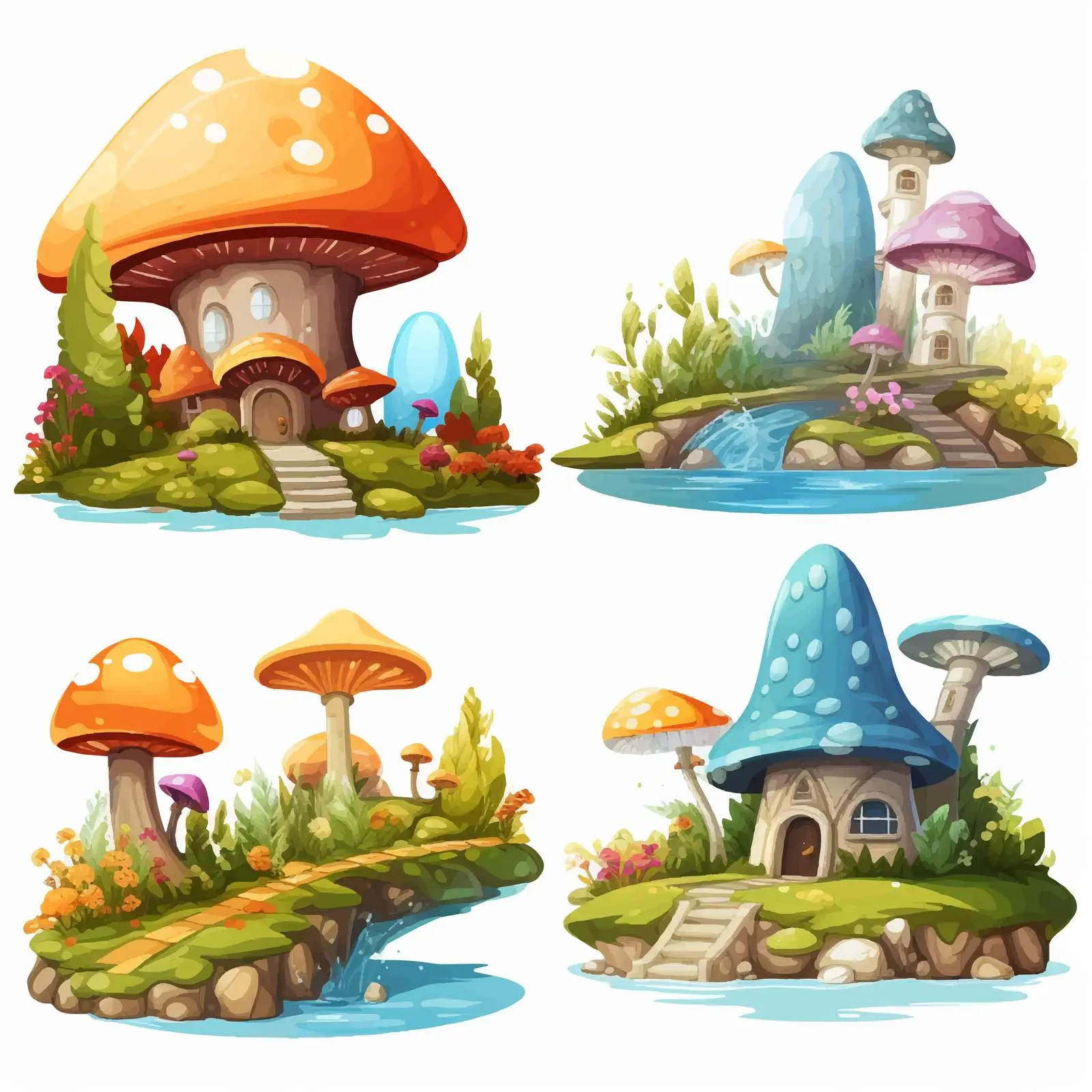 Four Fantasy World Scenes with Unique Places — free download from Dotvec