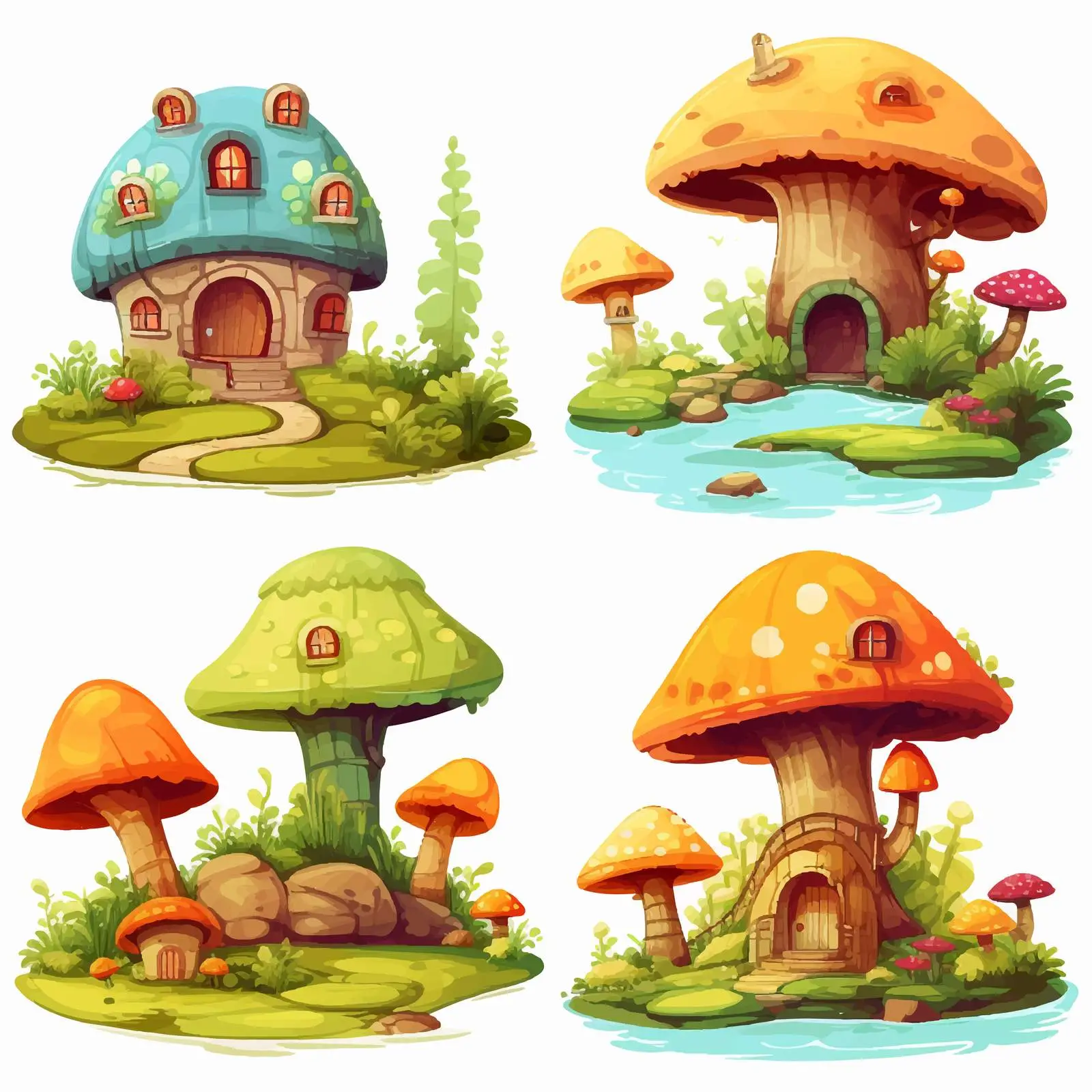 Four Unique Fantasy Scenes with Enchanted Places — free download from Dotvec