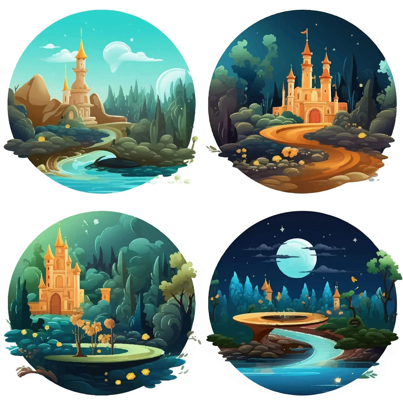 Four Fantasy Nature Scenes in a Night Forest – free mines image from Dotvec