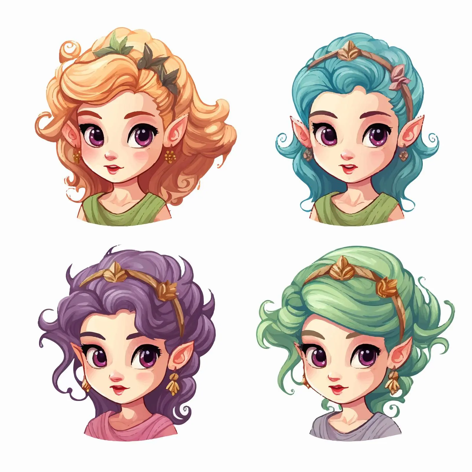 Four Unique Elf Illustrations with Colorful Hair – free red hair image from Dotvec