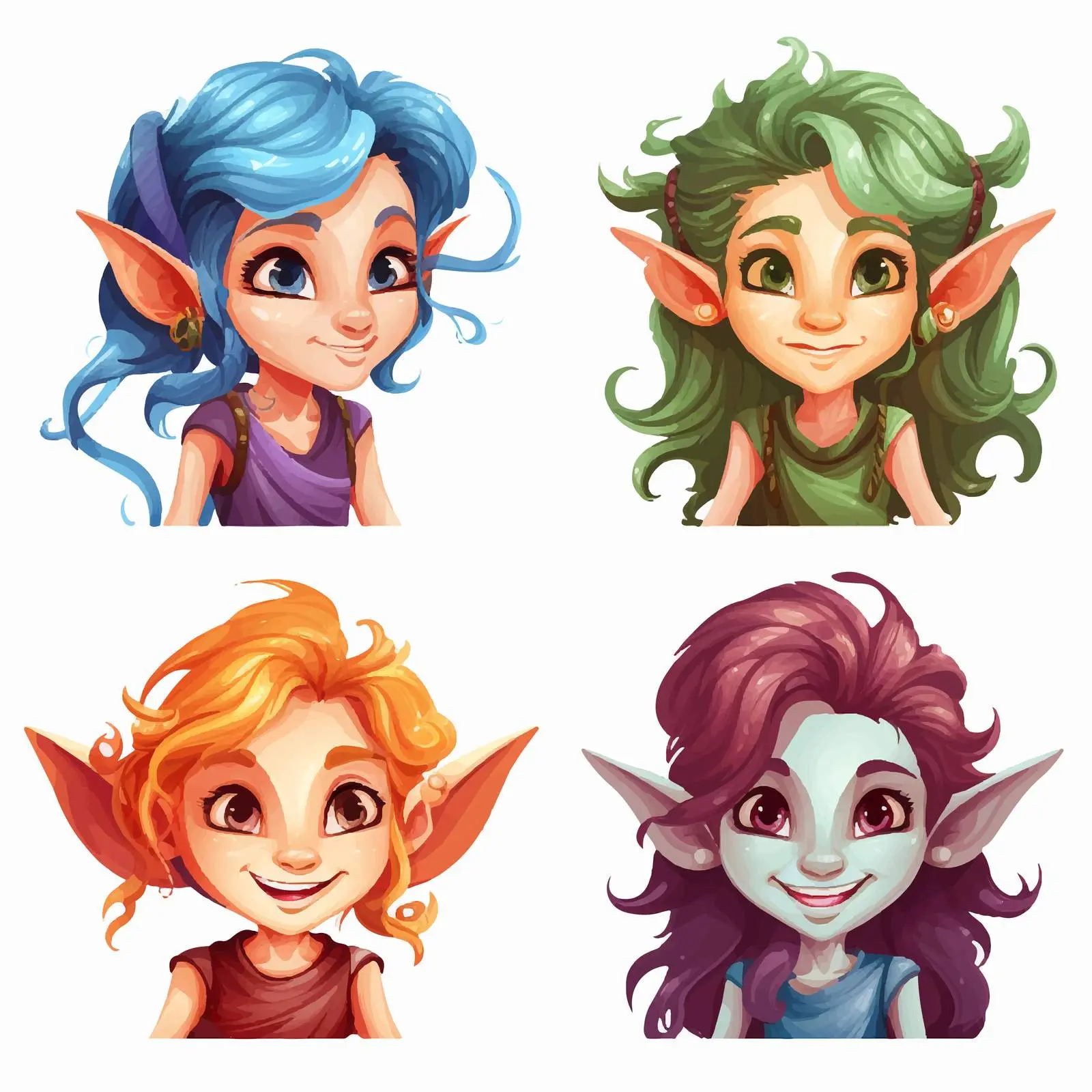 Colorful Elf Illustrations with Unique Hairstyles – free elfi image from Dotvec