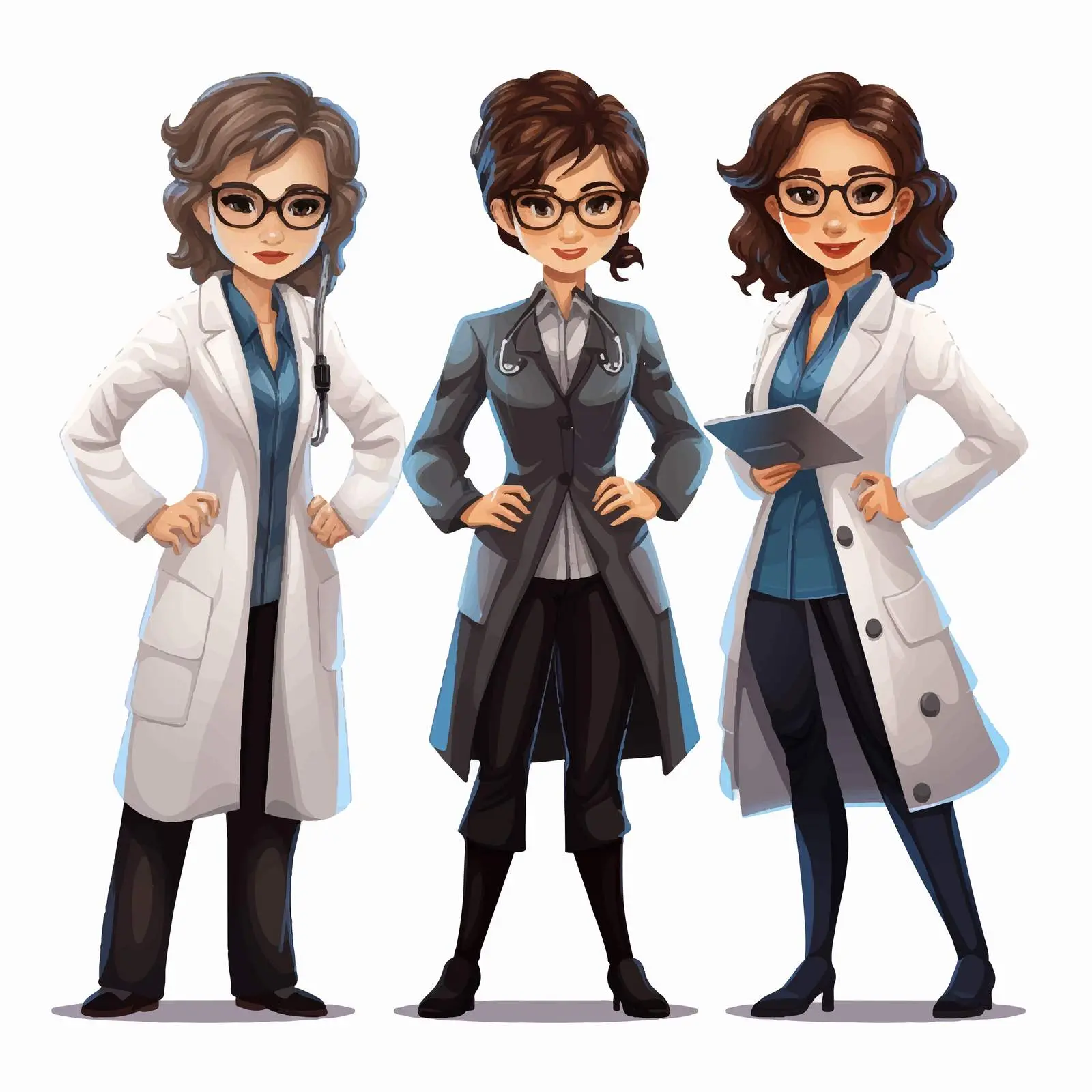 Four Female Scientists in Uniform Illustration — free download from Dotvec