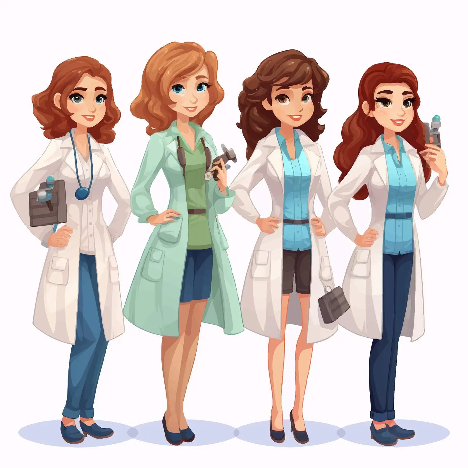 Four Female Scientists in Uniform Vector Art — free download from Dotvec