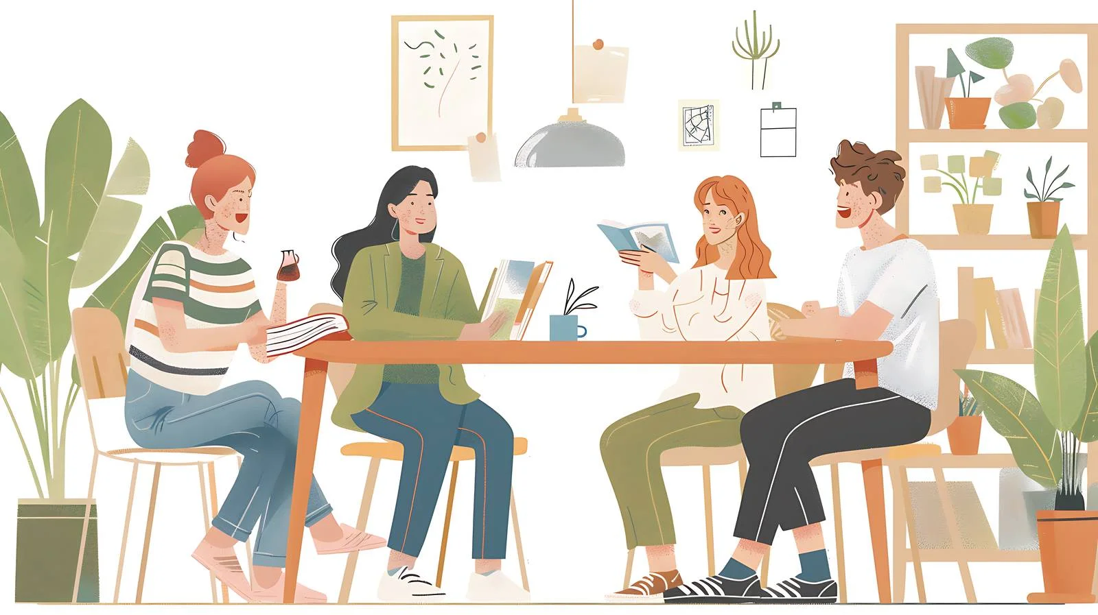 Friends Dining Room Reading Book Together — free download from Dotvec