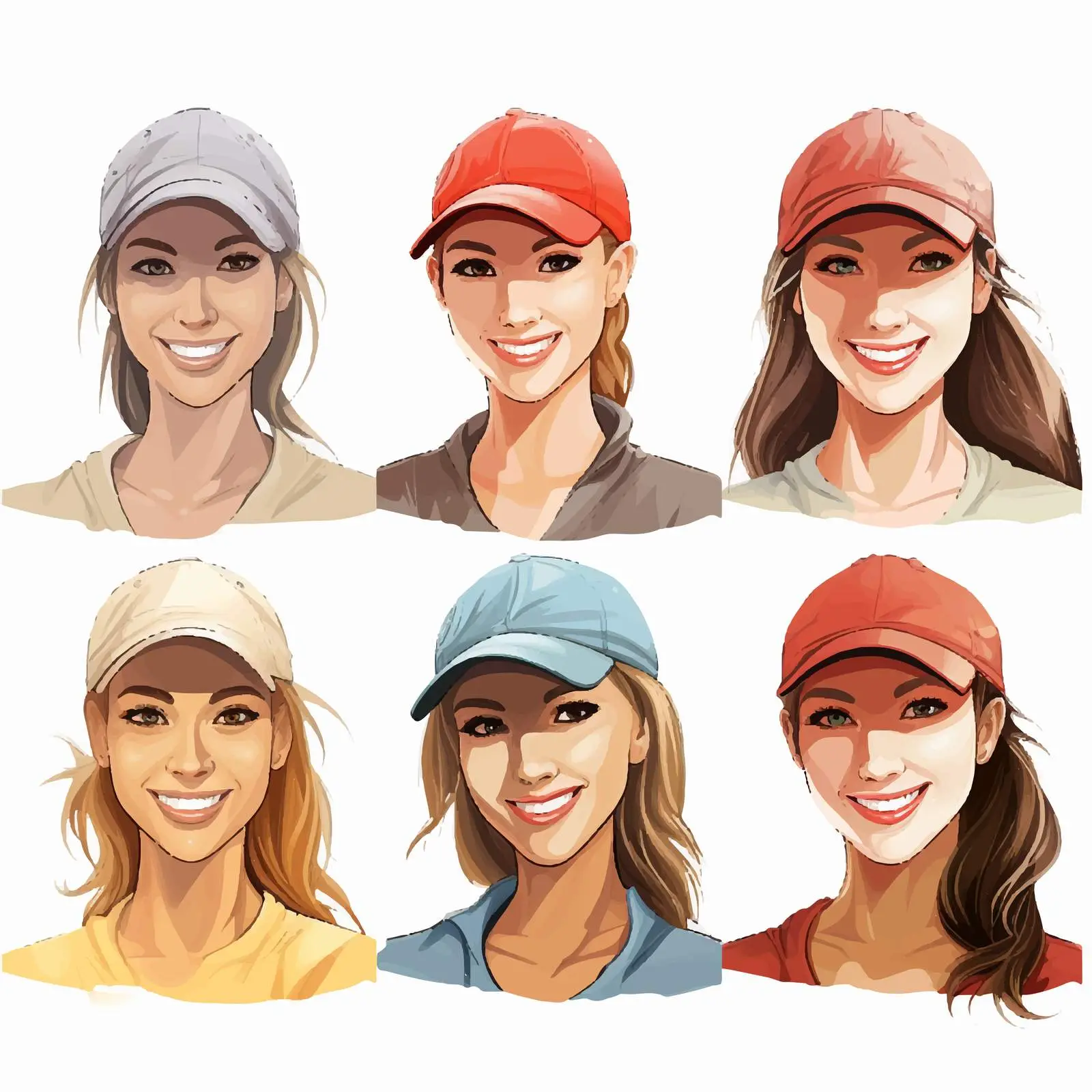 Four Smiling Girls in Cartoon Caps — free download from Dotvec