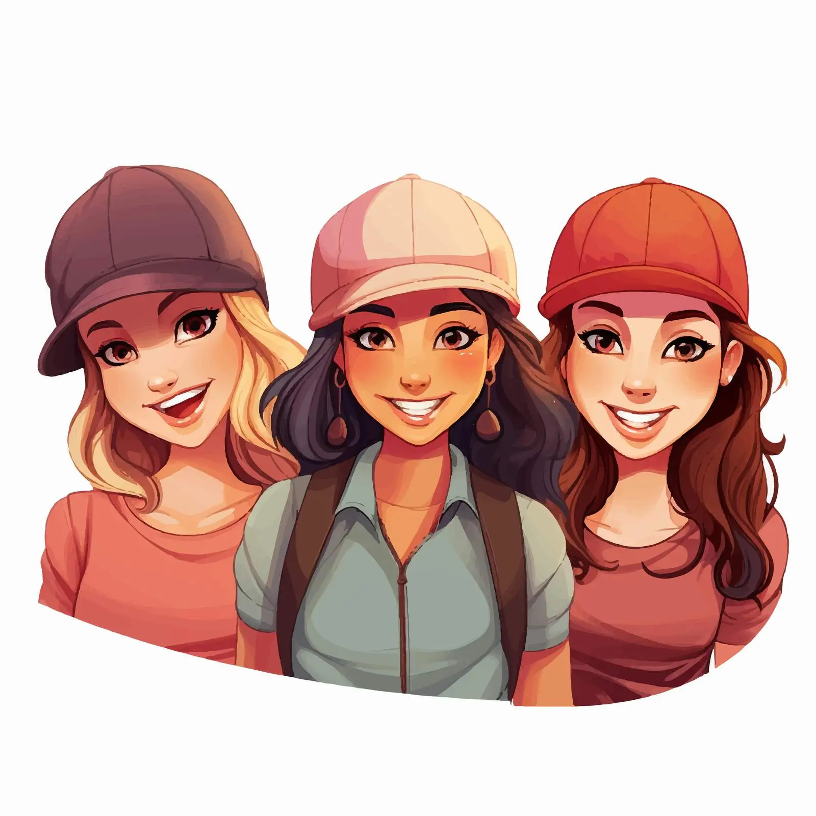 Smiling Girls in Caps - Vector Cartoon Style — free download from Dotvec