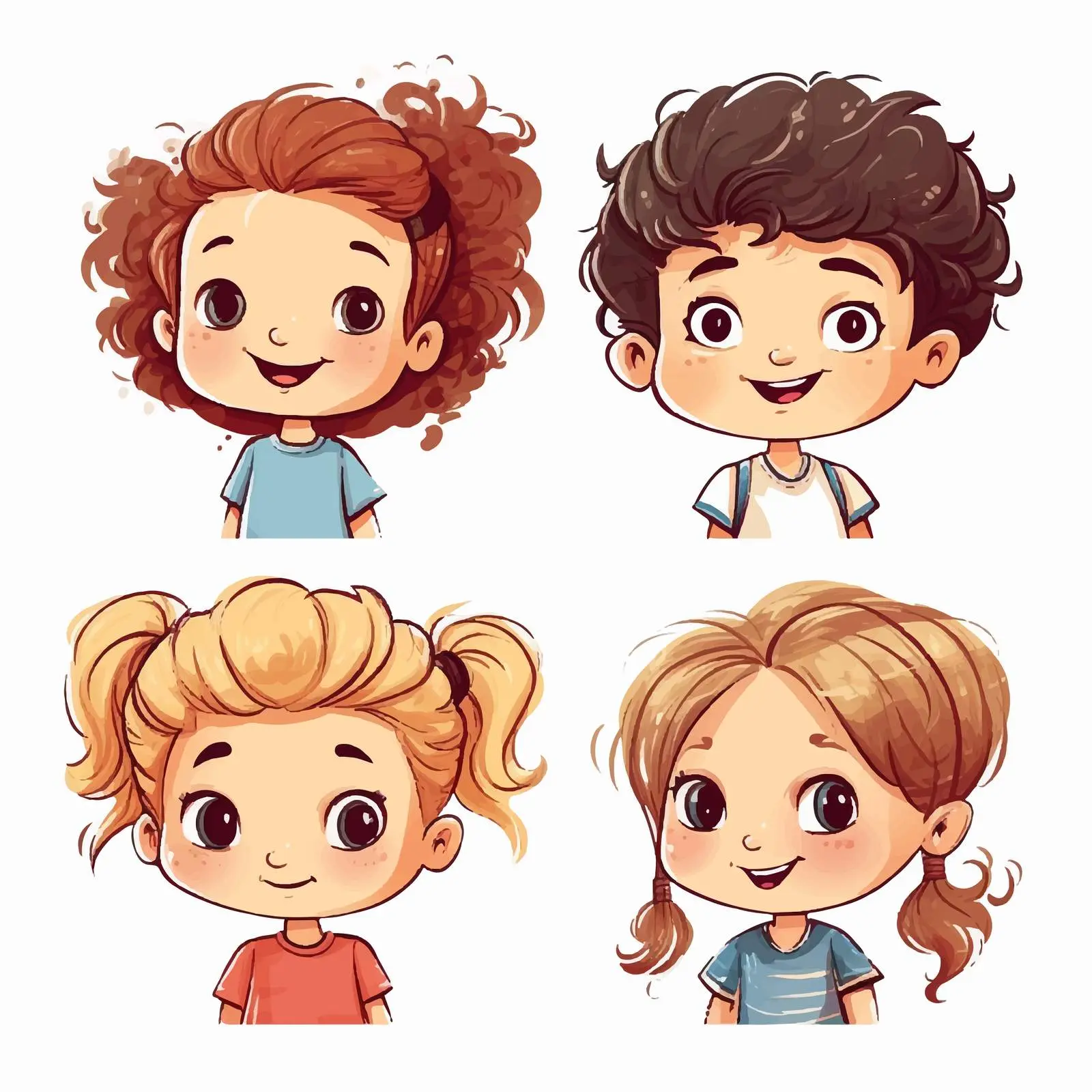 Four Happy Cartoon Kids with Unique Hairstyles — free download from Dotvec