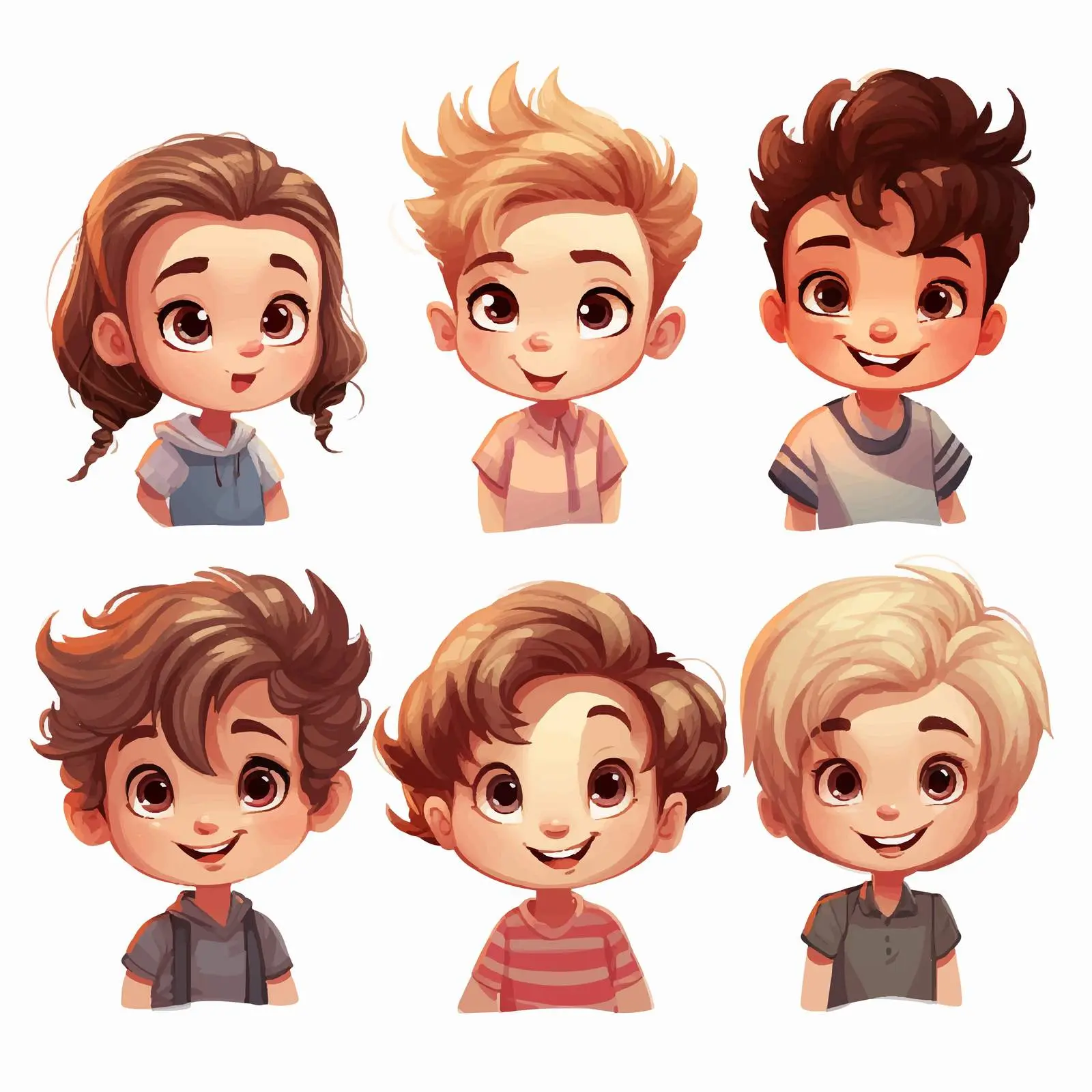 Happy Cartoon Kids with Different Hairstyles — free download from Dotvec