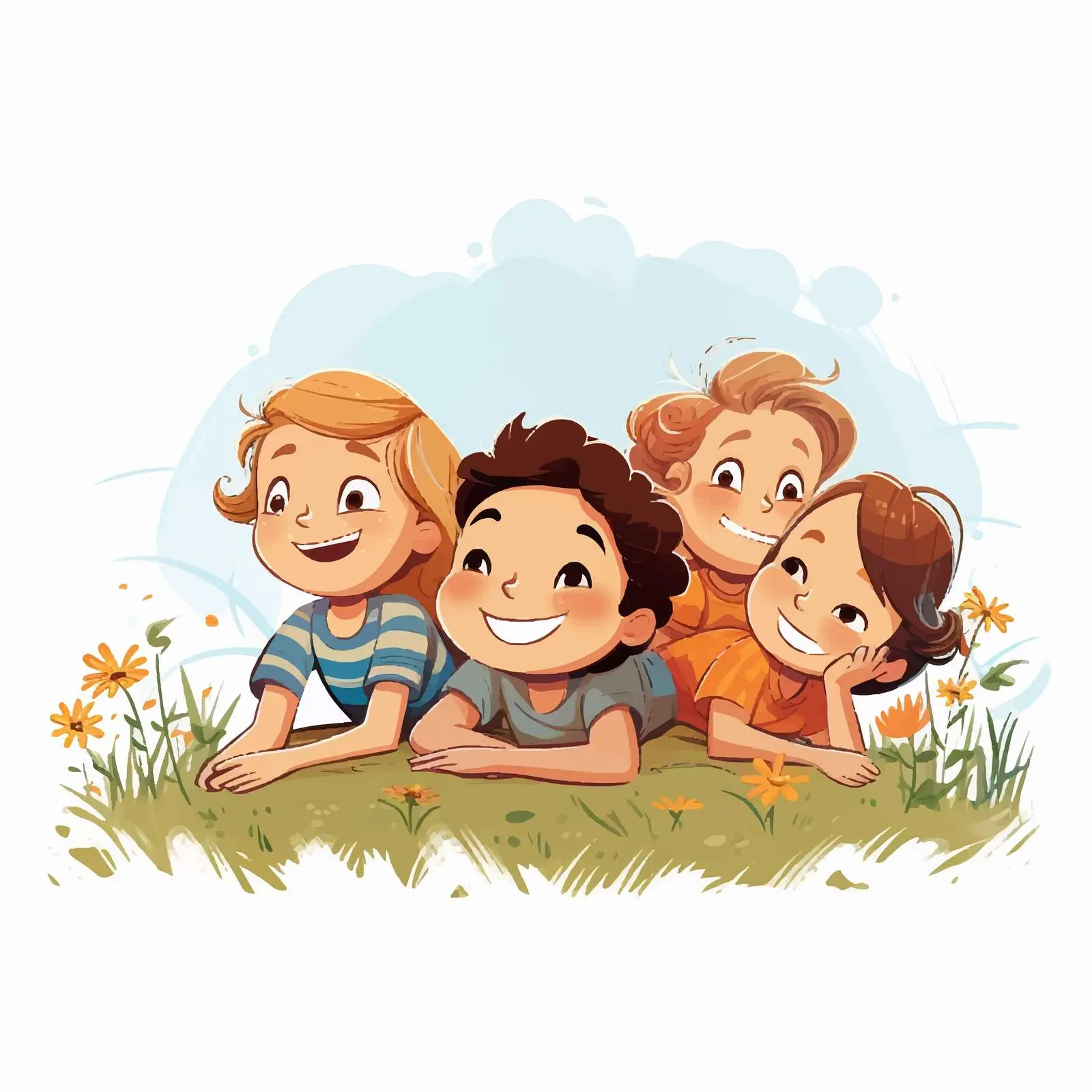 Children Playing on Grass Vector Illustration — free download from Dotvec
