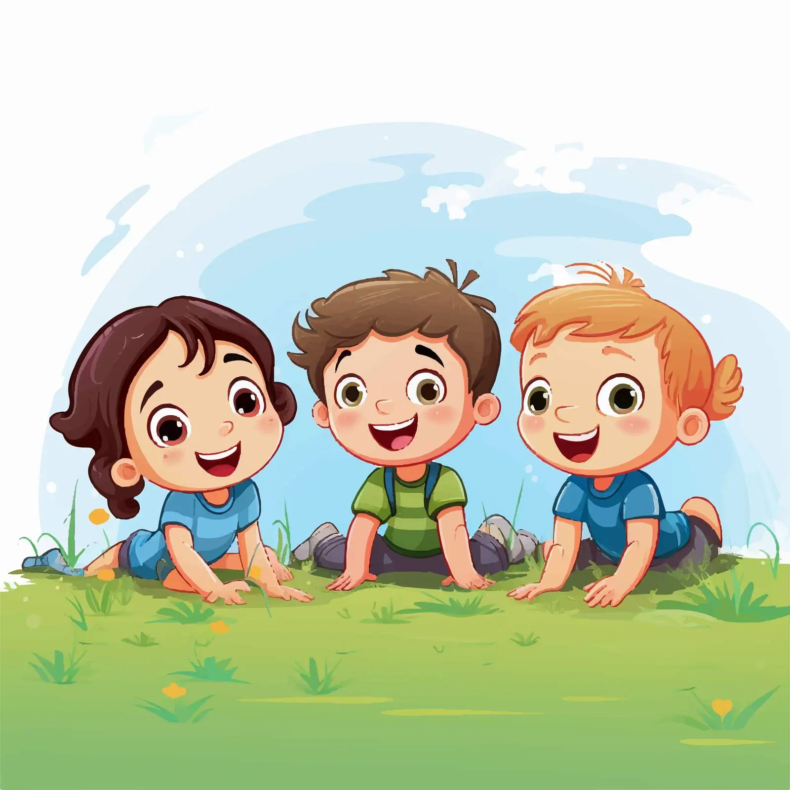 Four Kids Playing on Grass Illustration — free download from Dotvec