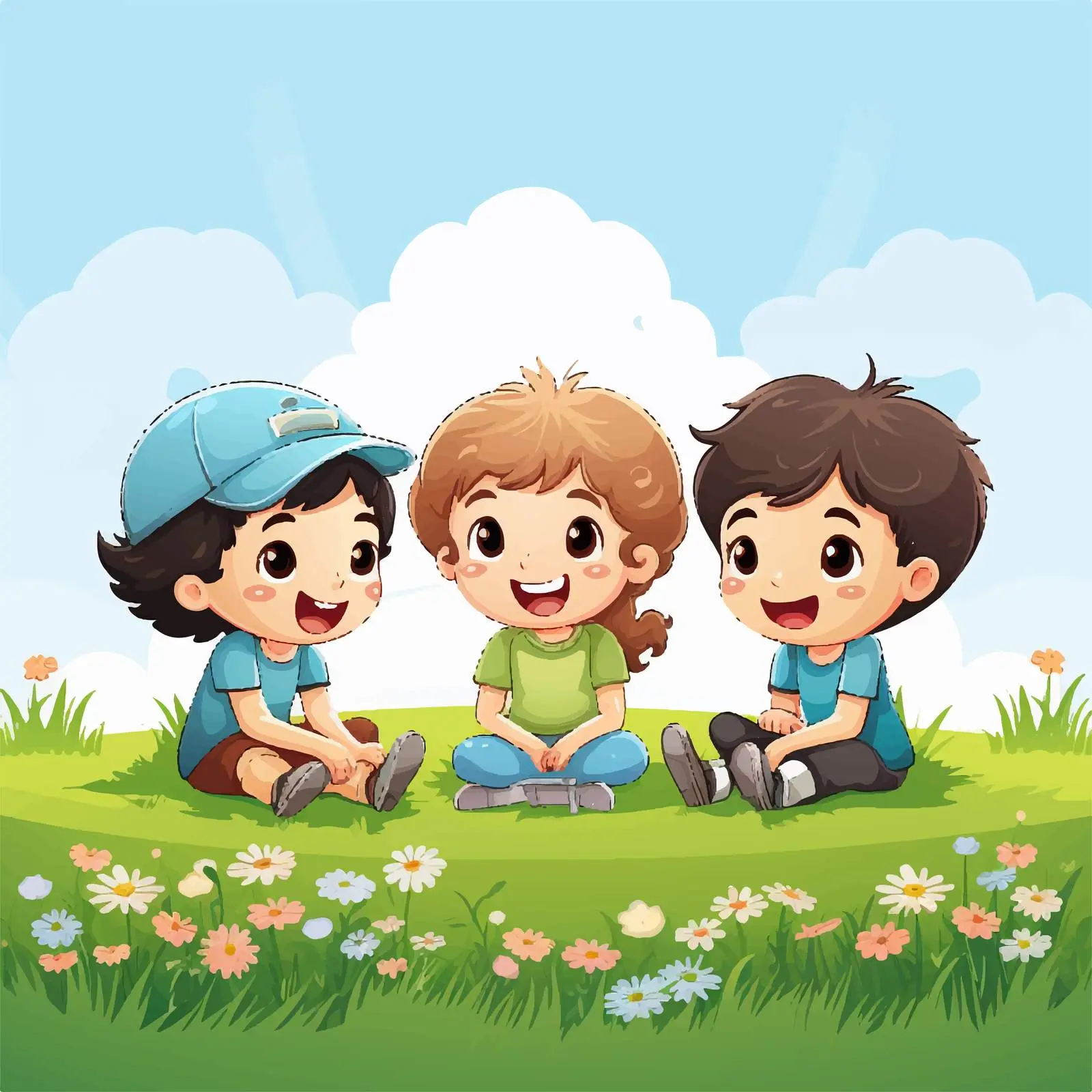 Playful Kids Lying on Grass Illustration — free download from Dotvec