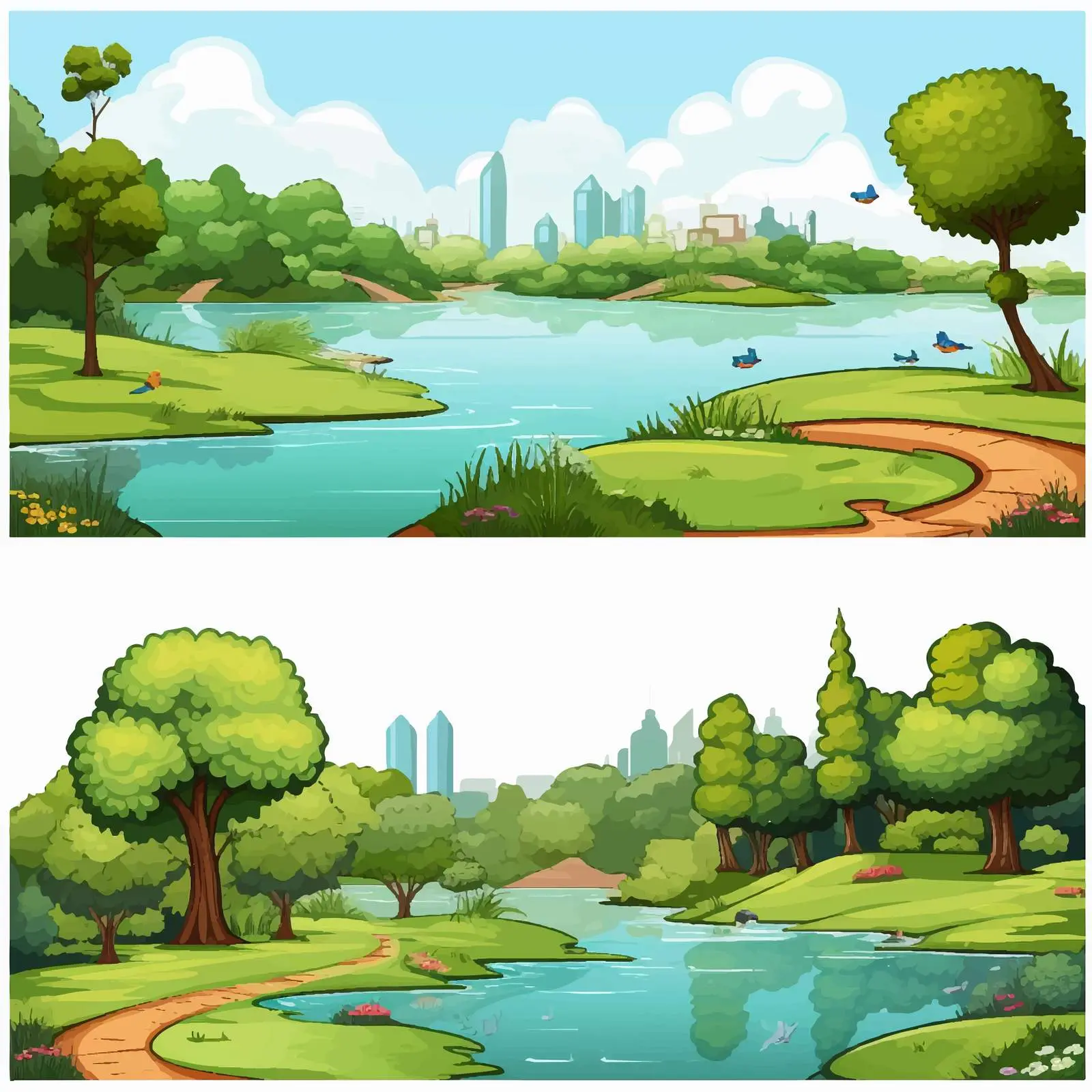 Nature Scenes with Lake and Park Illustrations — free download from Dotvec