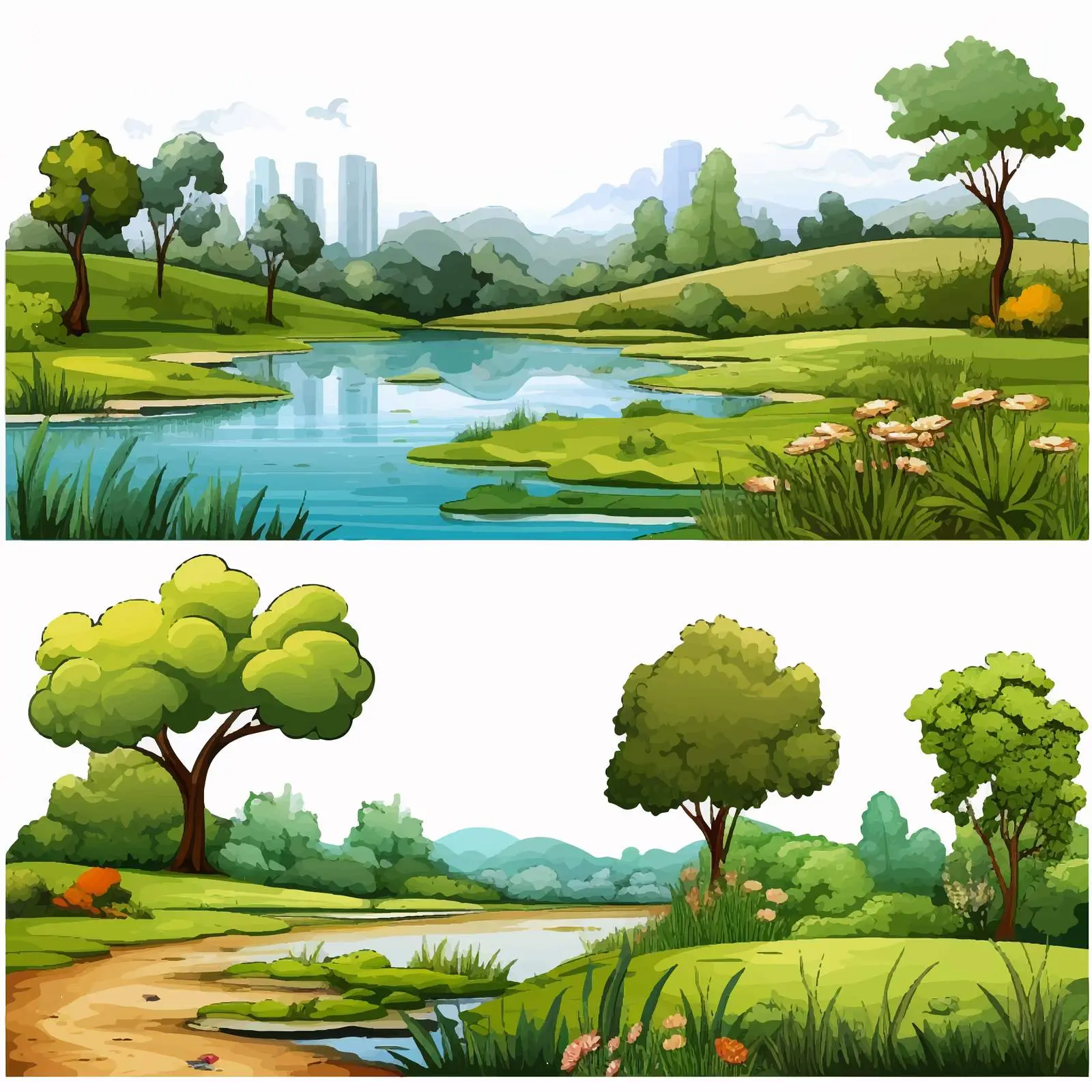 Nature Scenes with Lake and Park Illustration — free download from Dotvec