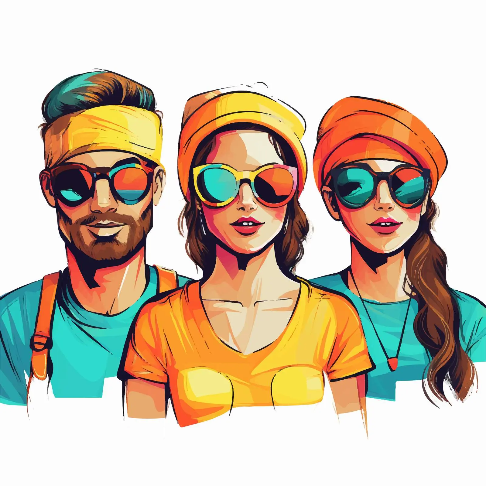 Four Friends in Vibrant Headbands and Sunglasses — free download from Dotvec