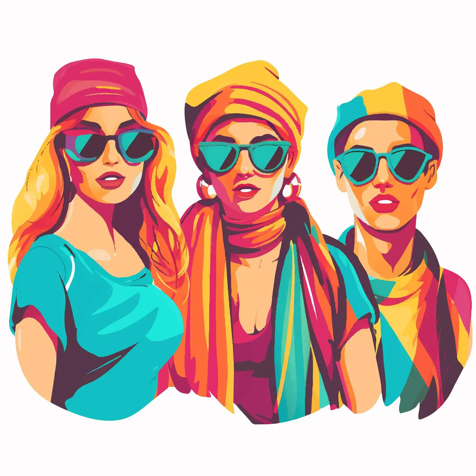 Four People with Headbands and Sunglasses Vector — free download from Dotvec