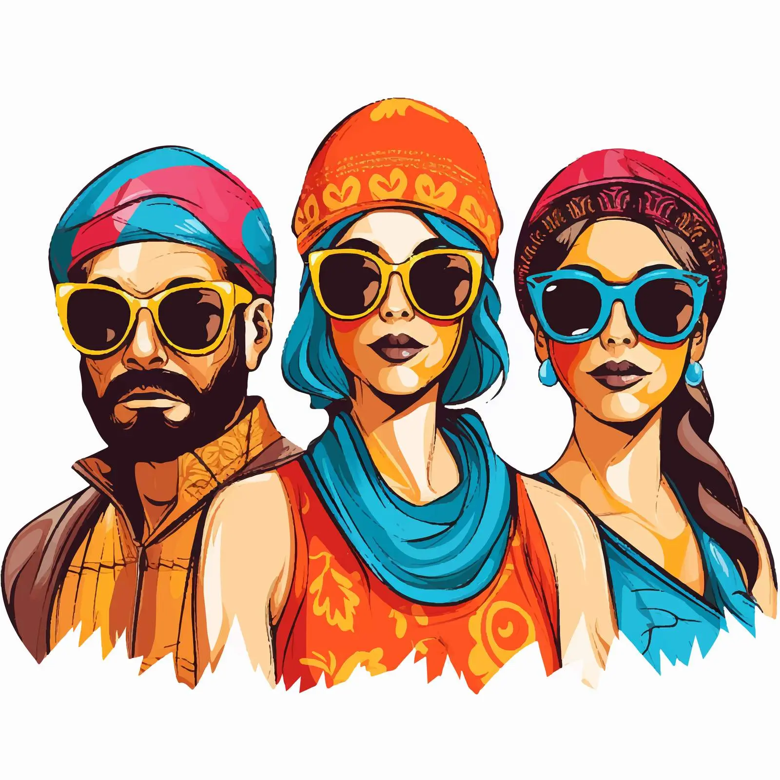 Four Friends in Colorful Headbands and Sunglasses – free bands image from Dotvec