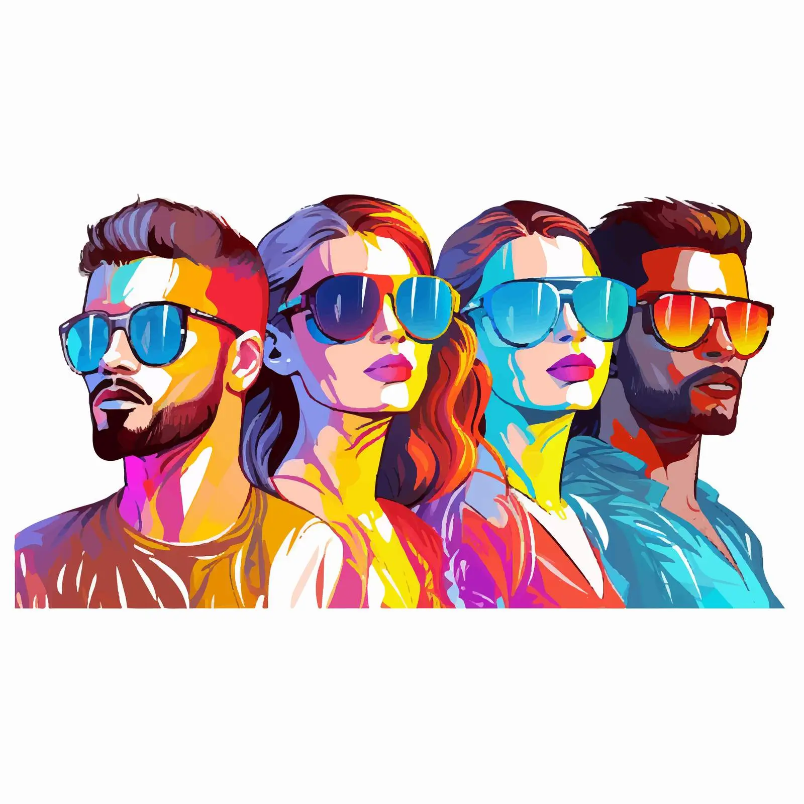 Four Friends with Colorful Headbands and Sunglasses — free download from Dotvec
