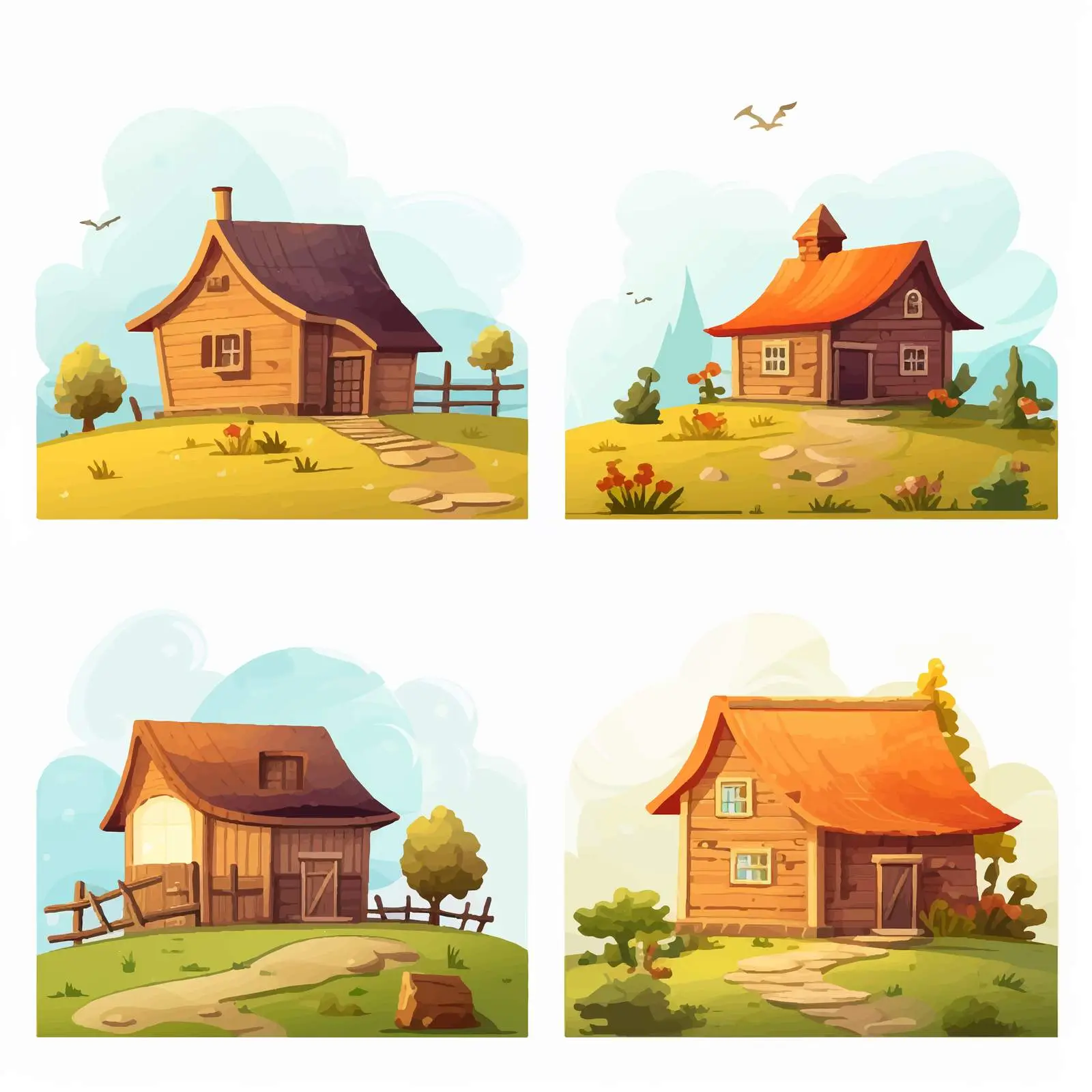 Scenic Illustration of House and Barn — free download from Dotvec