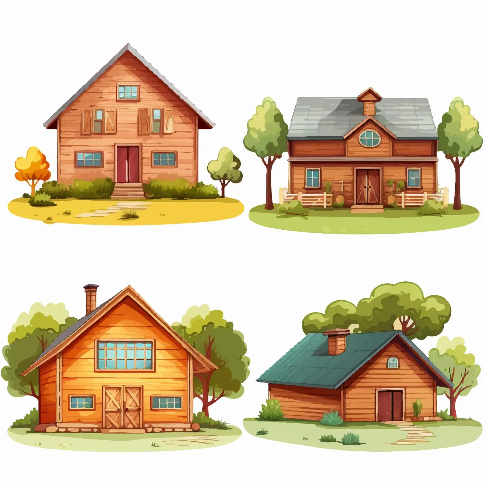Four Scene House and Barn Illustration Vector — free download from Dotvec
