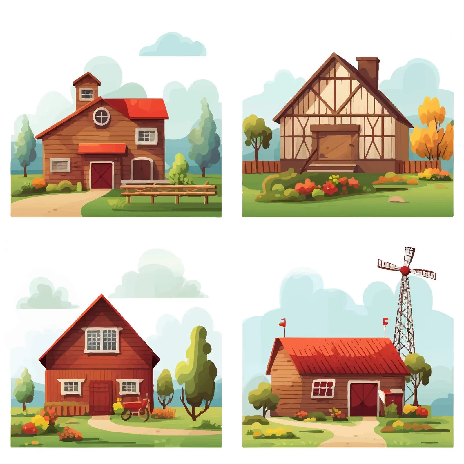 Charming Illustration of House and Barn Scenes — free download from Dotvec