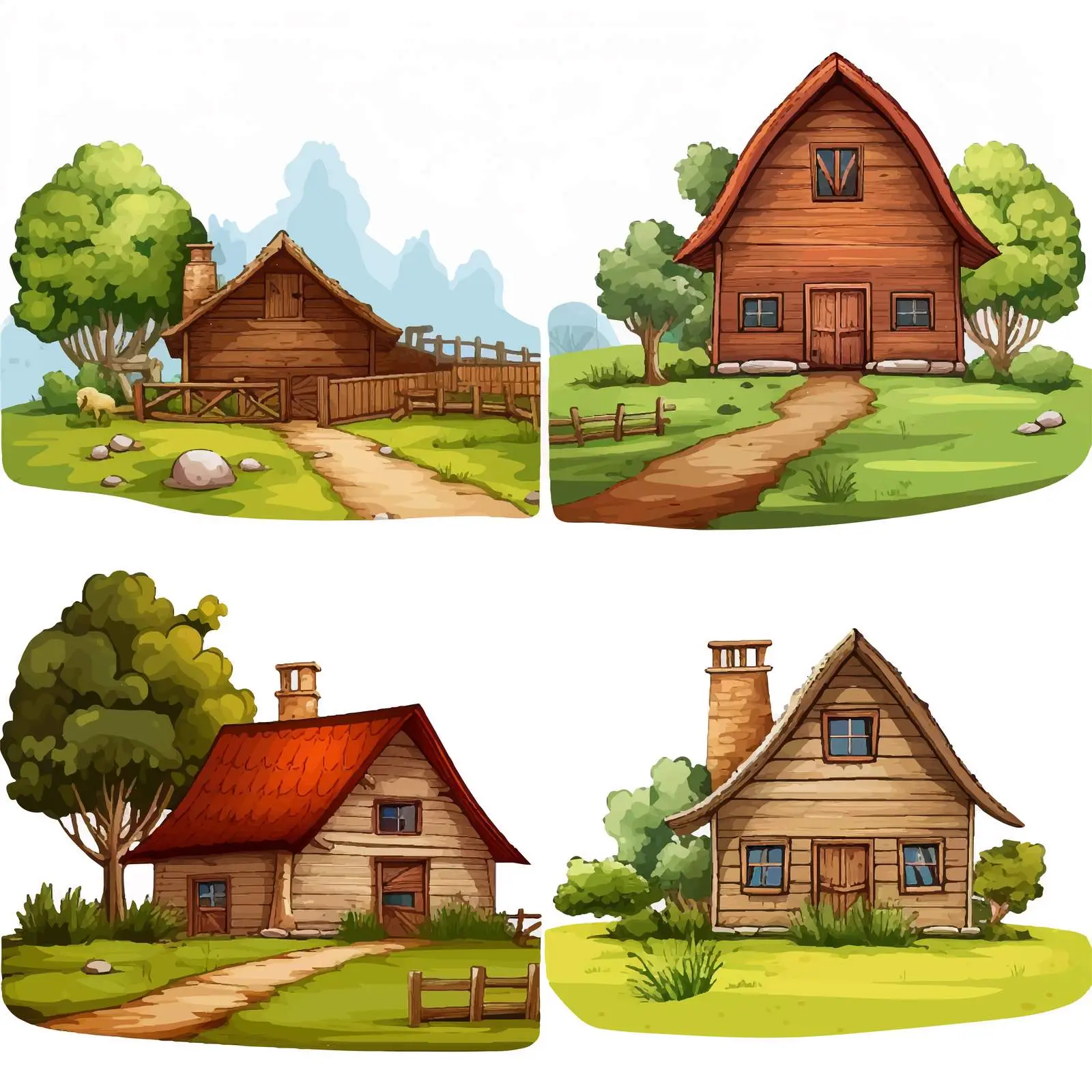 Rustic House and Barn Vector Illustration — free download from Dotvec