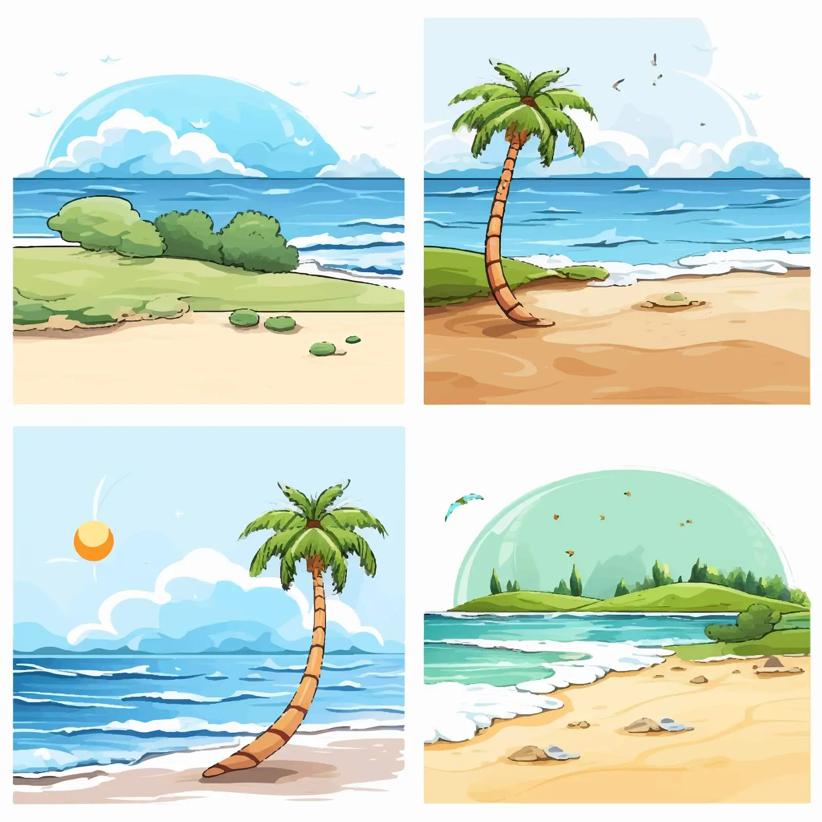 Four Beach Scenes Cartoon Vector Illustration — free download from Dotvec